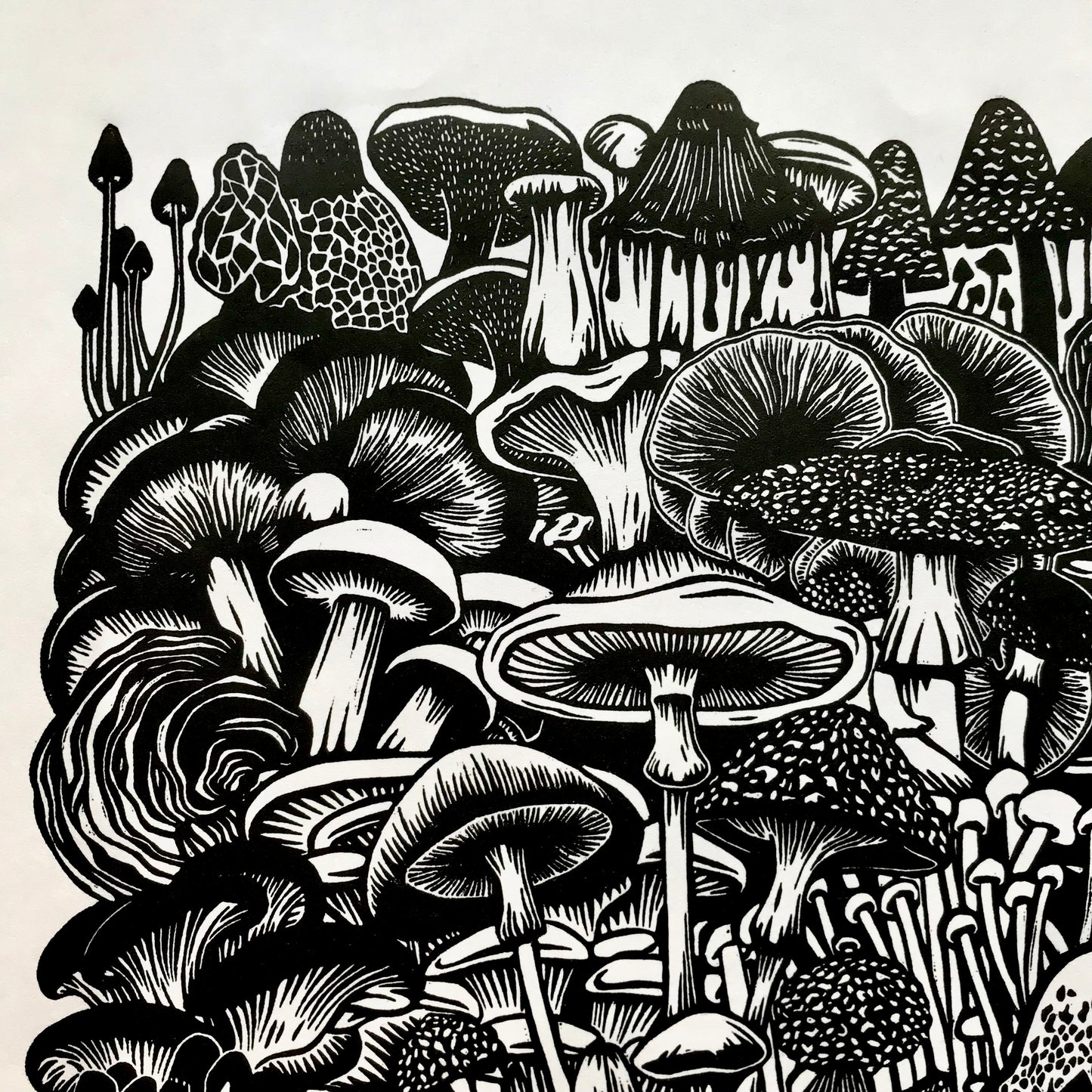 Enchanted Woodland Mushroom - Original Hand-Carved Linocut Print (A3)