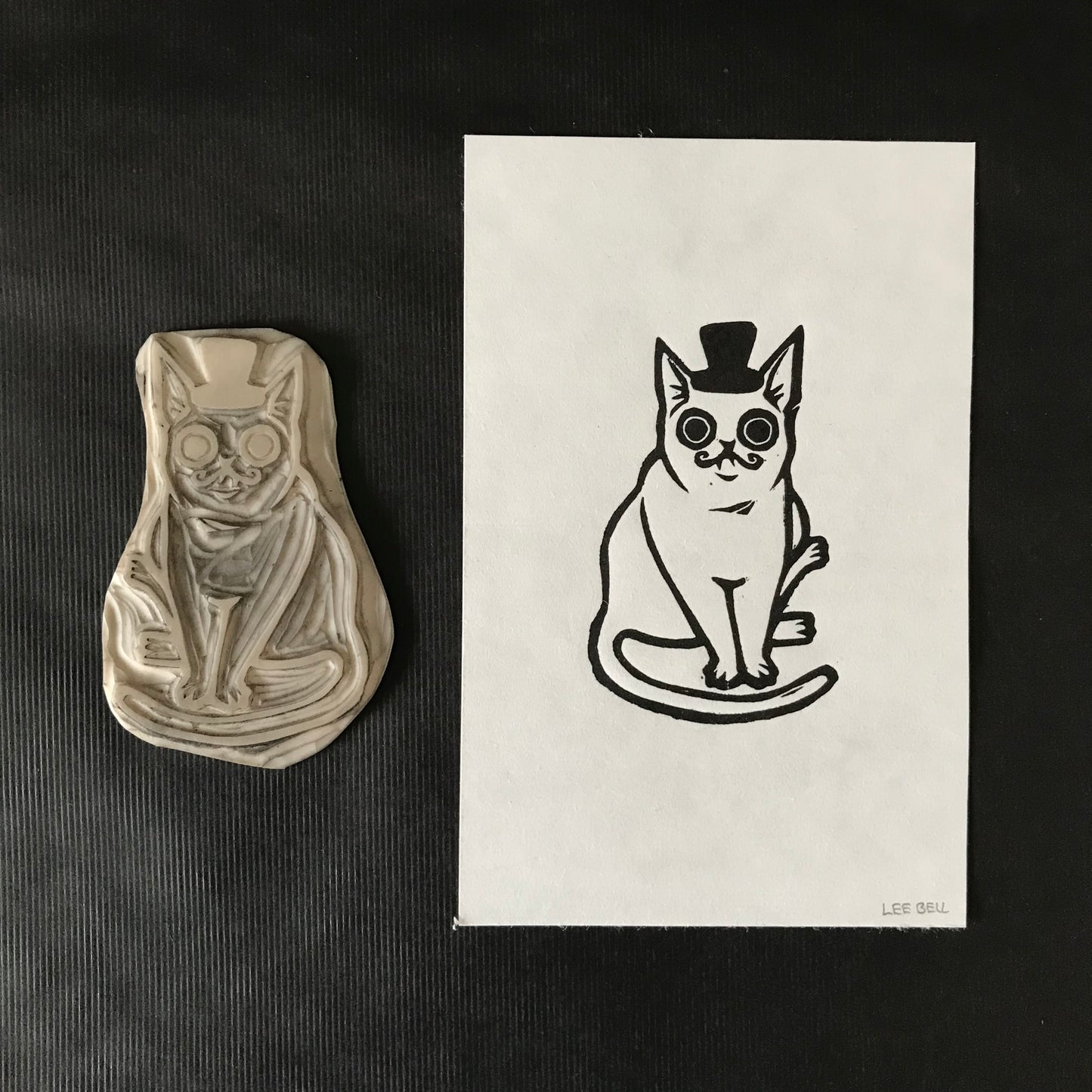 Original Handprinted ‘Cats In Hats’ Lino Art Prints