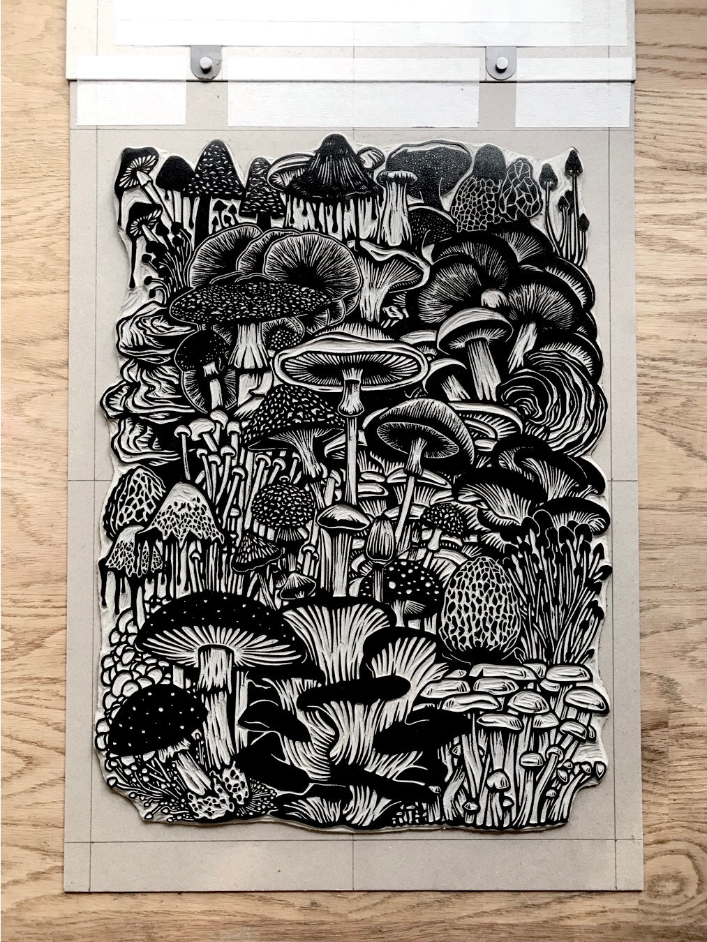 Enchanted Woodland Mushroom - Original Hand-Carved Linocut Print (A3)