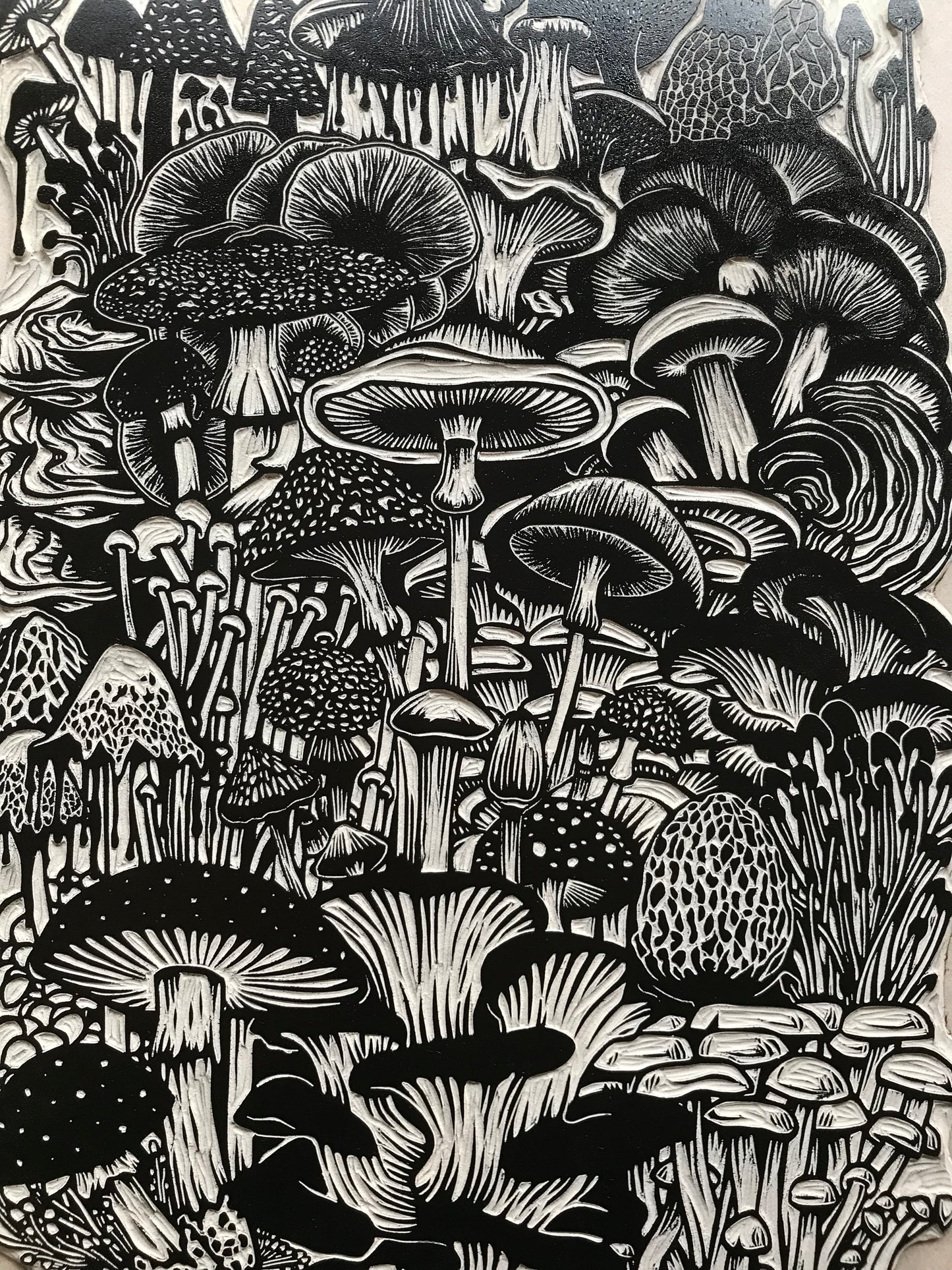 Enchanted Woodland Mushroom - Original Hand-Carved Linocut Print (A3)