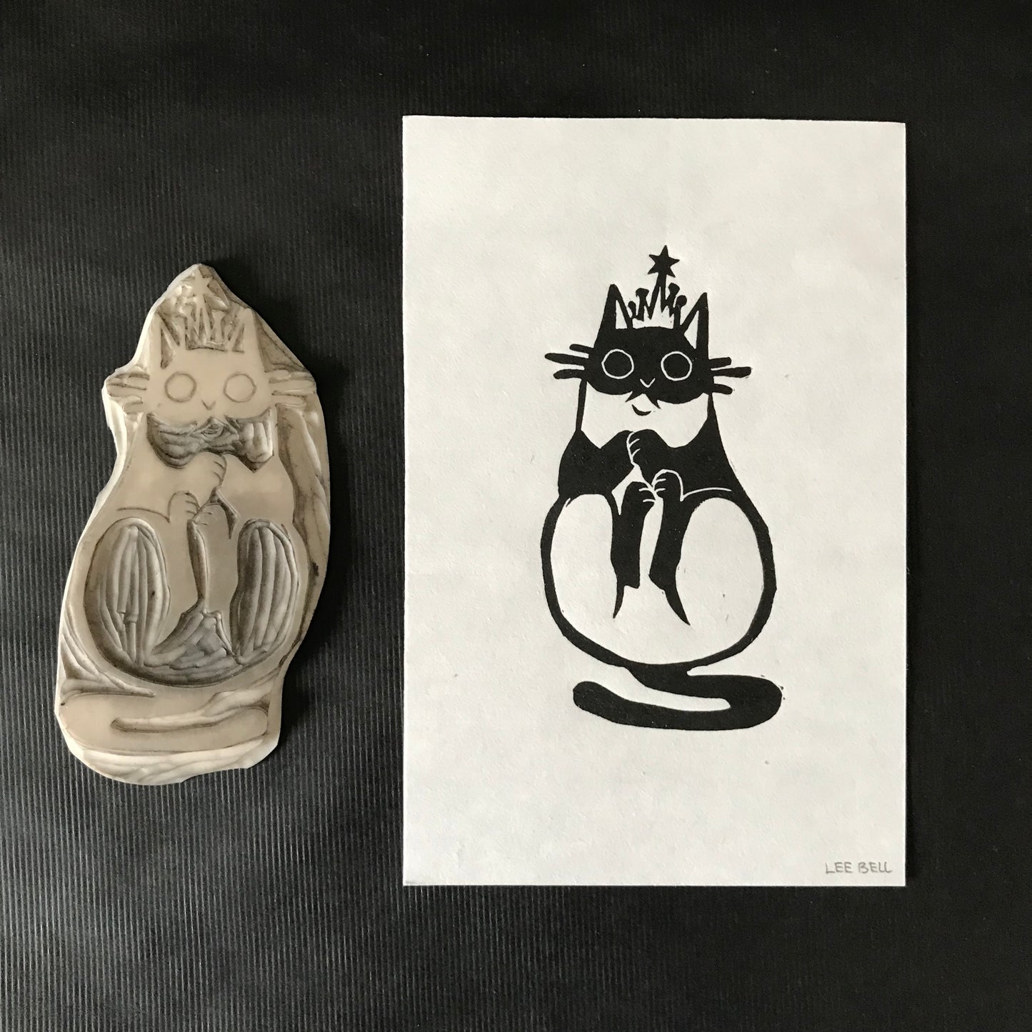 Original Handprinted ‘Cats In Hats’ Lino Art Prints