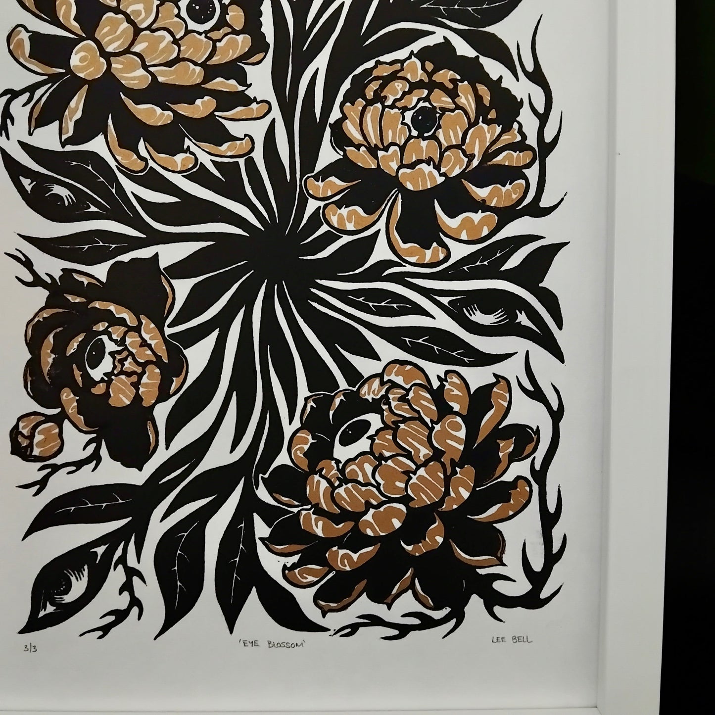 Original Handmade ‘Eye Blossom’ In Gold & Green/Pink - A4
