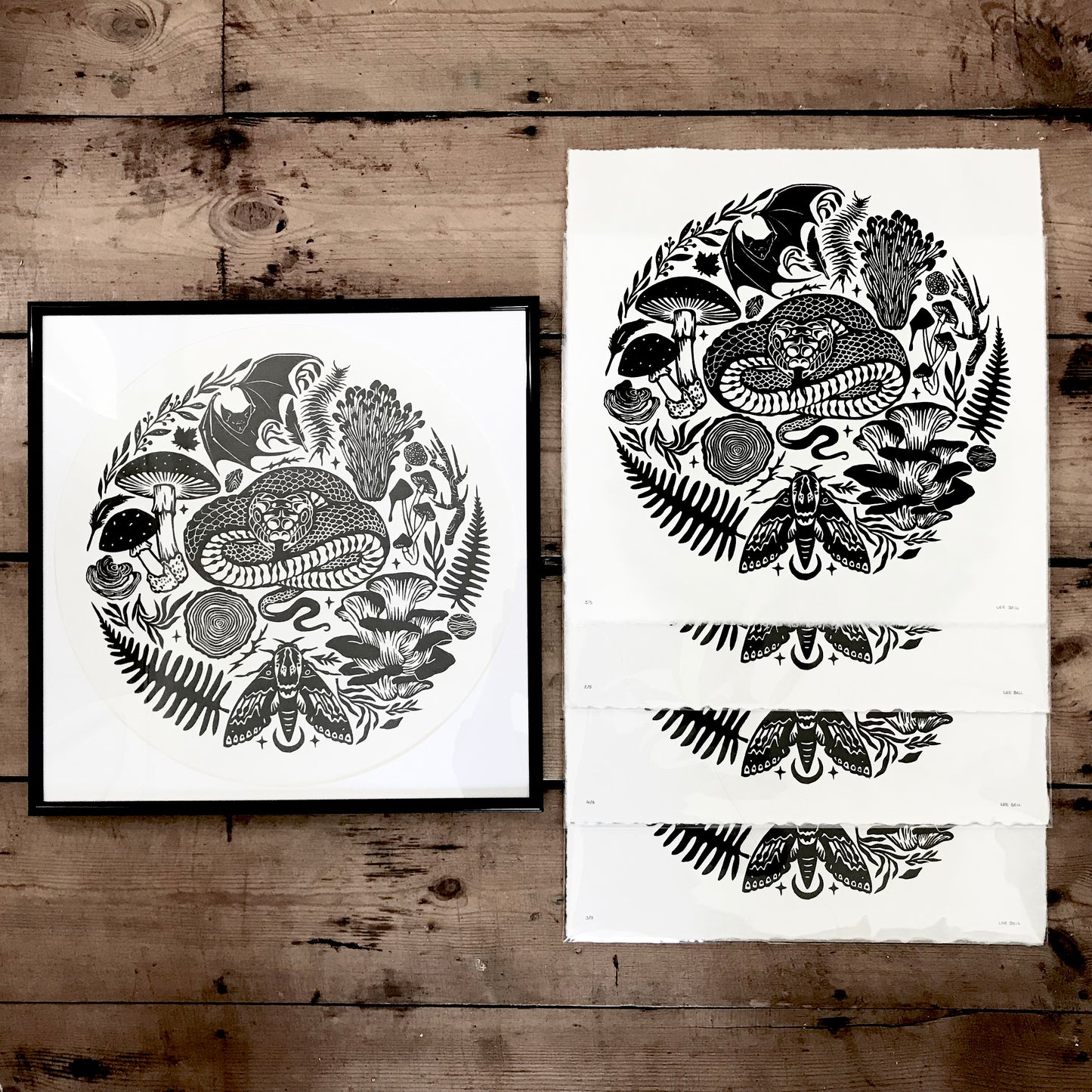 An Original 'Woodland' Hand-Printed Lino Print - 30x30cm