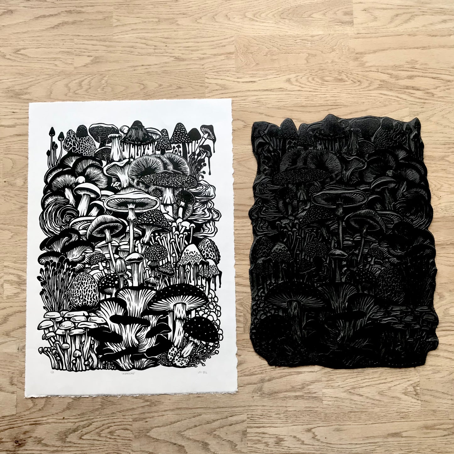 Enchanted Woodland Mushroom - Original Hand-Carved Linocut Print (A3)
