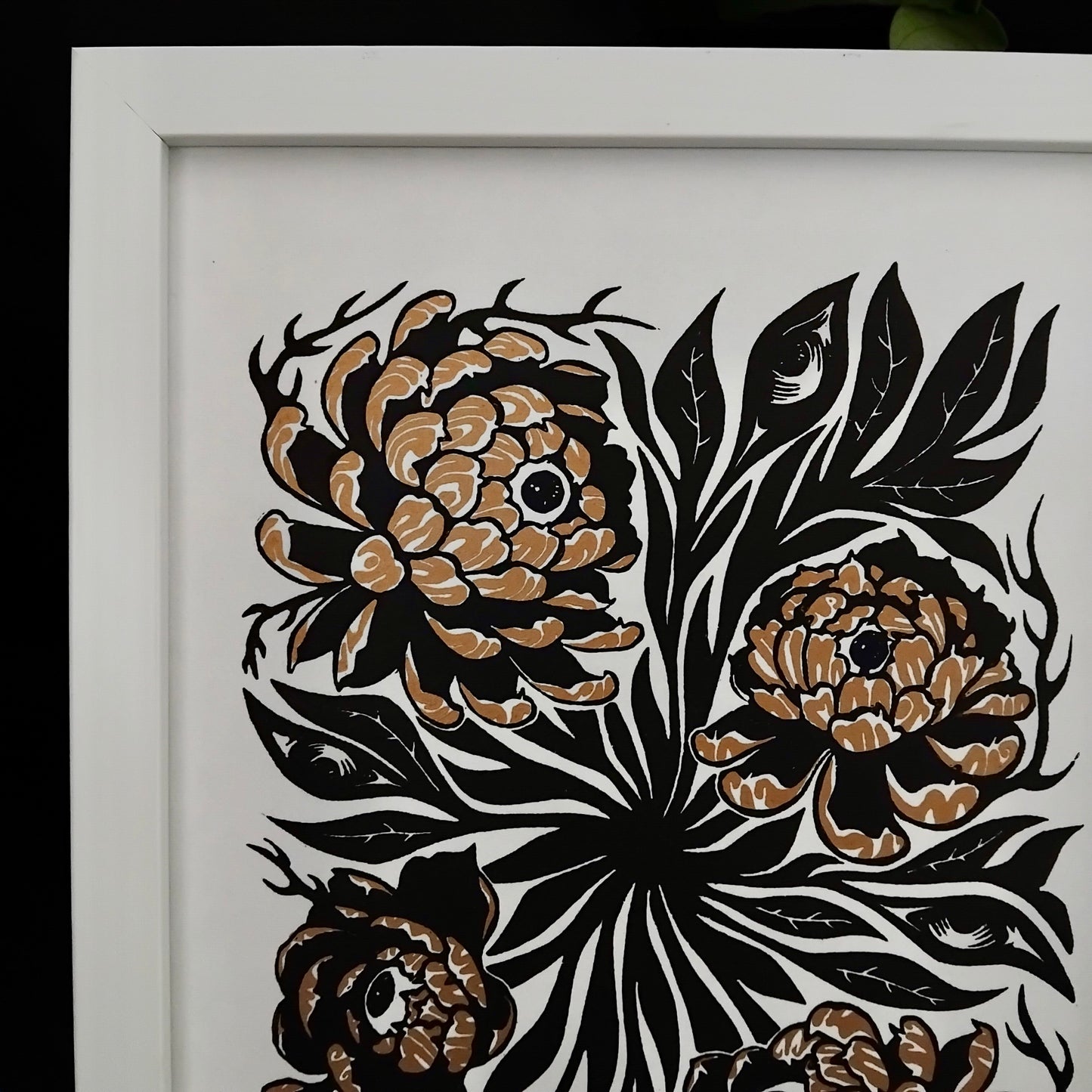 Original Handmade ‘Eye Blossom’ In Gold & Green/Pink - A4