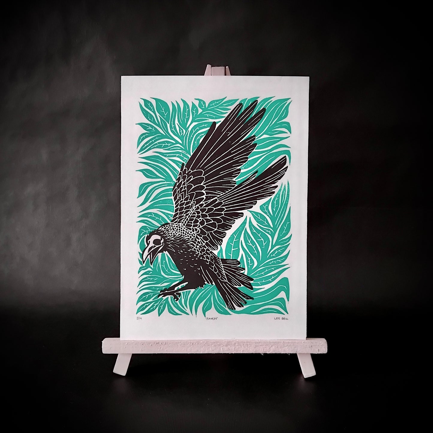 Handprinted ‘Raven’ Lino Art Print A5
