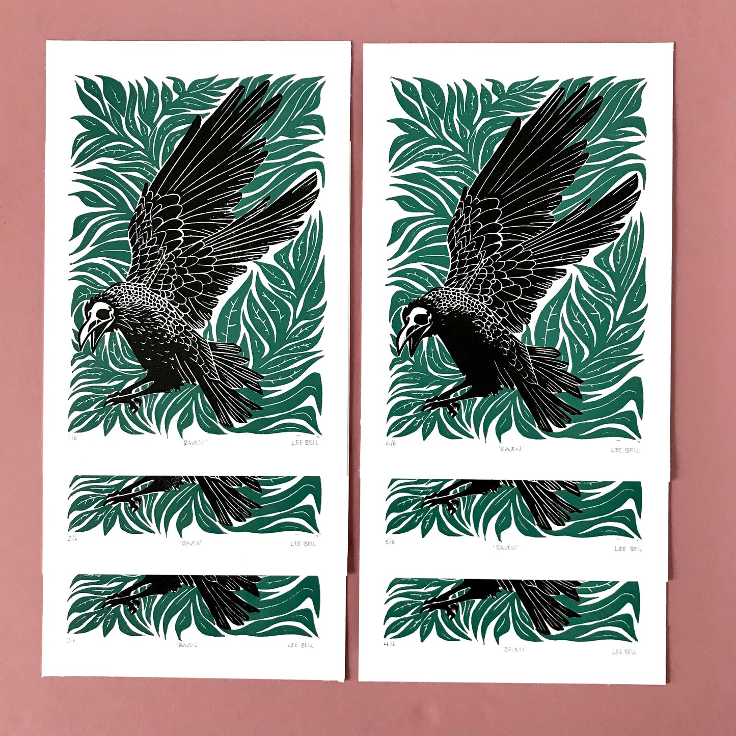 Handprinted ‘Raven’ Lino Art Print A5