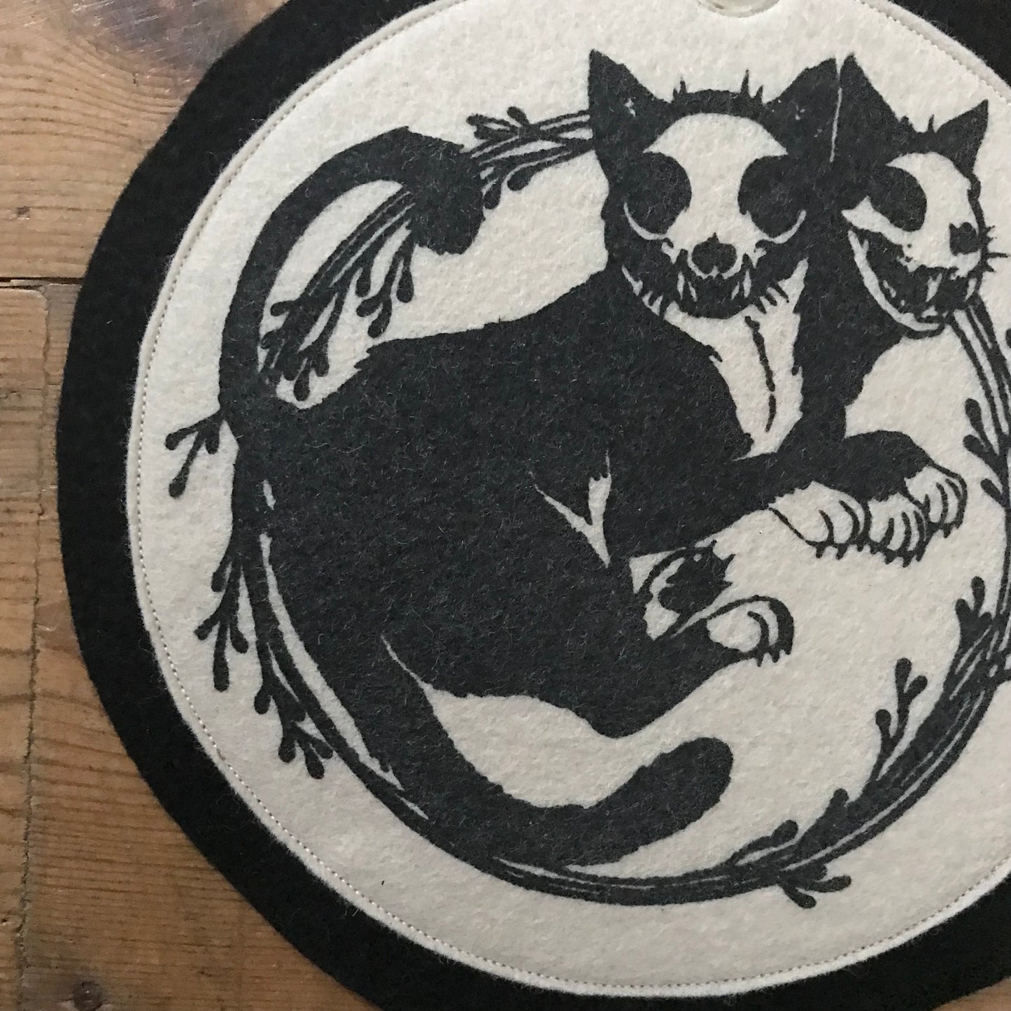 Gothic Felt Wall Hanging, Cat or Mushroom Textile Art, Dark Botanical Wall Decor, Handmade Gothic Home Decor