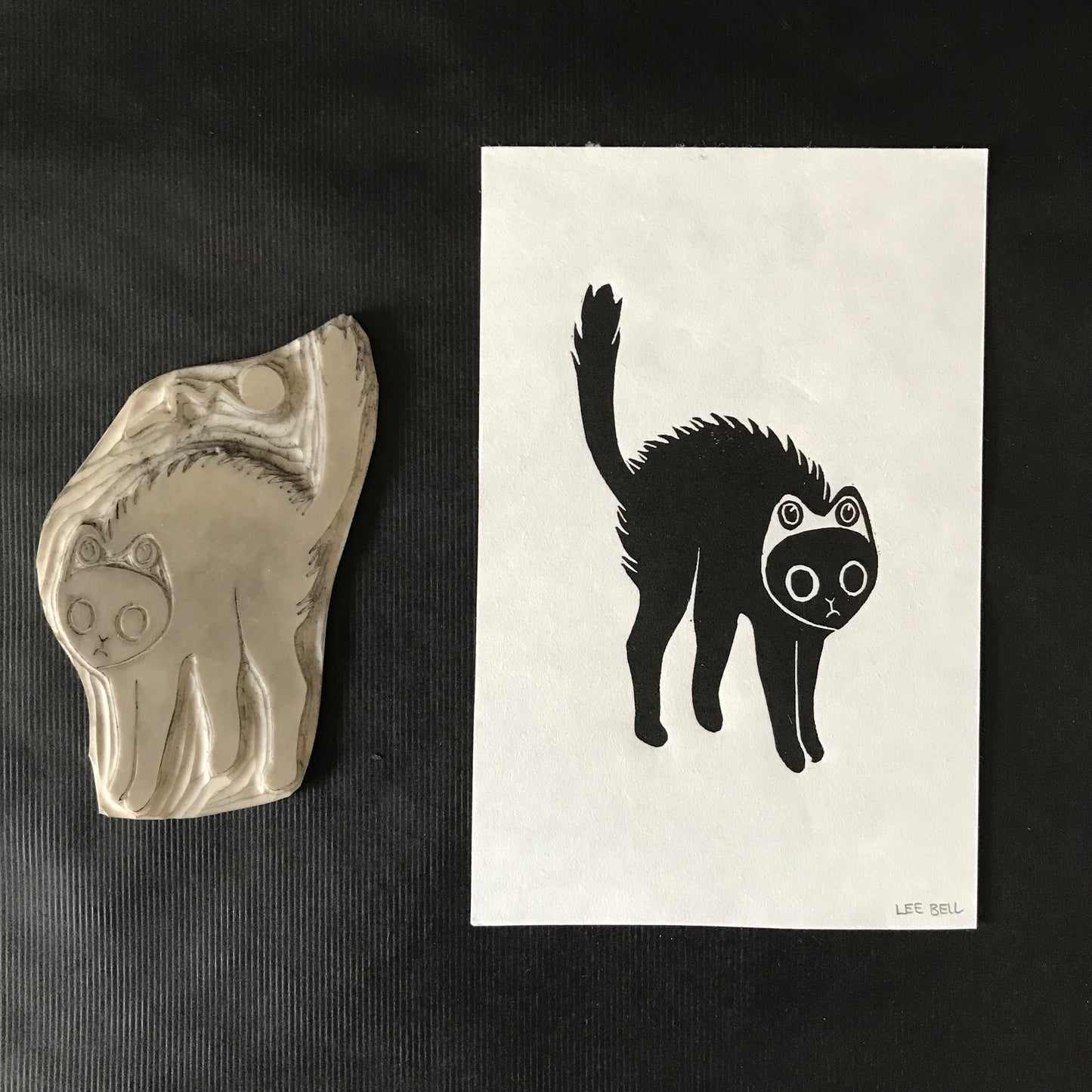 Original Handprinted ‘Cats In Hats’ Lino Art Prints