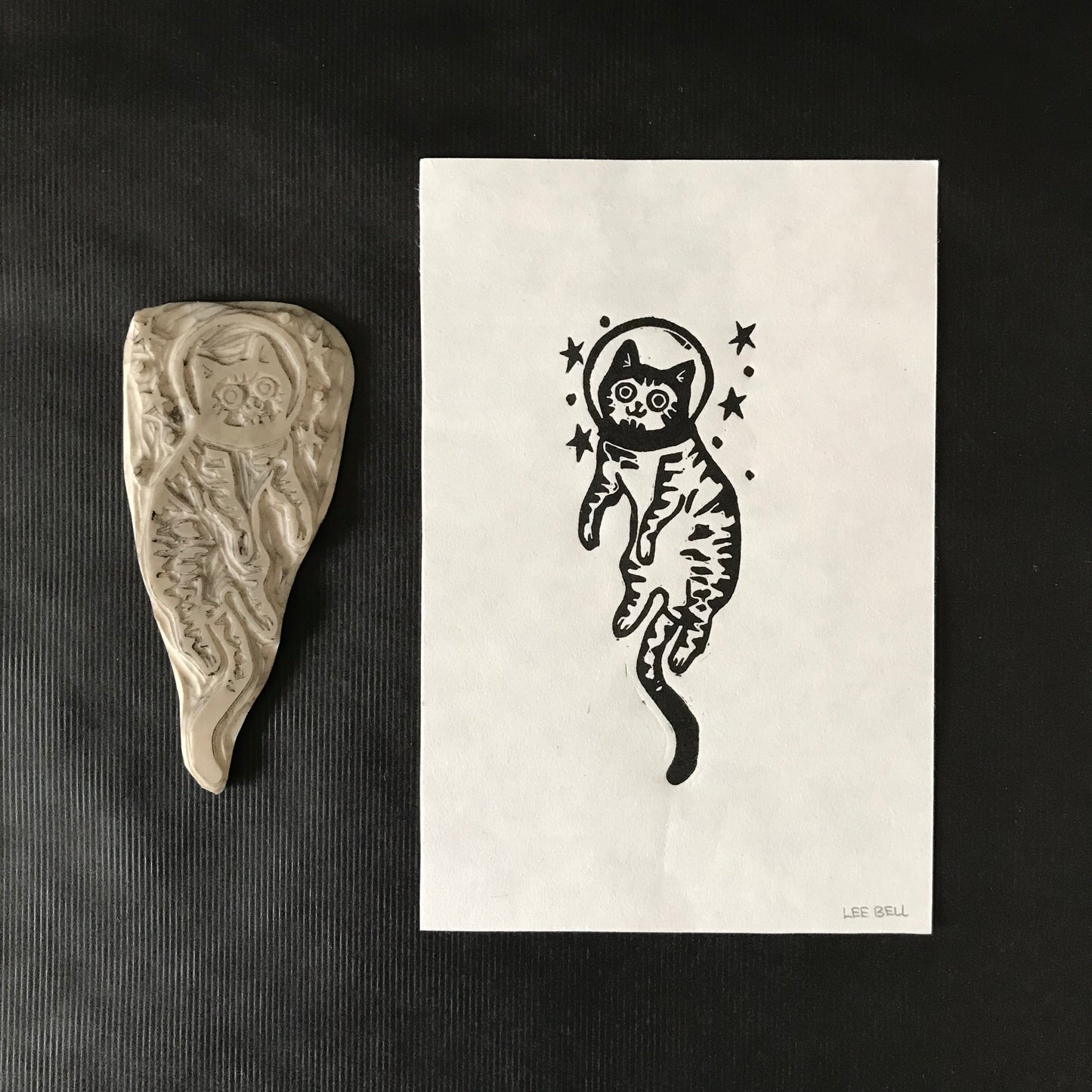 Original Handprinted ‘Cats In Hats’ Lino Art Prints
