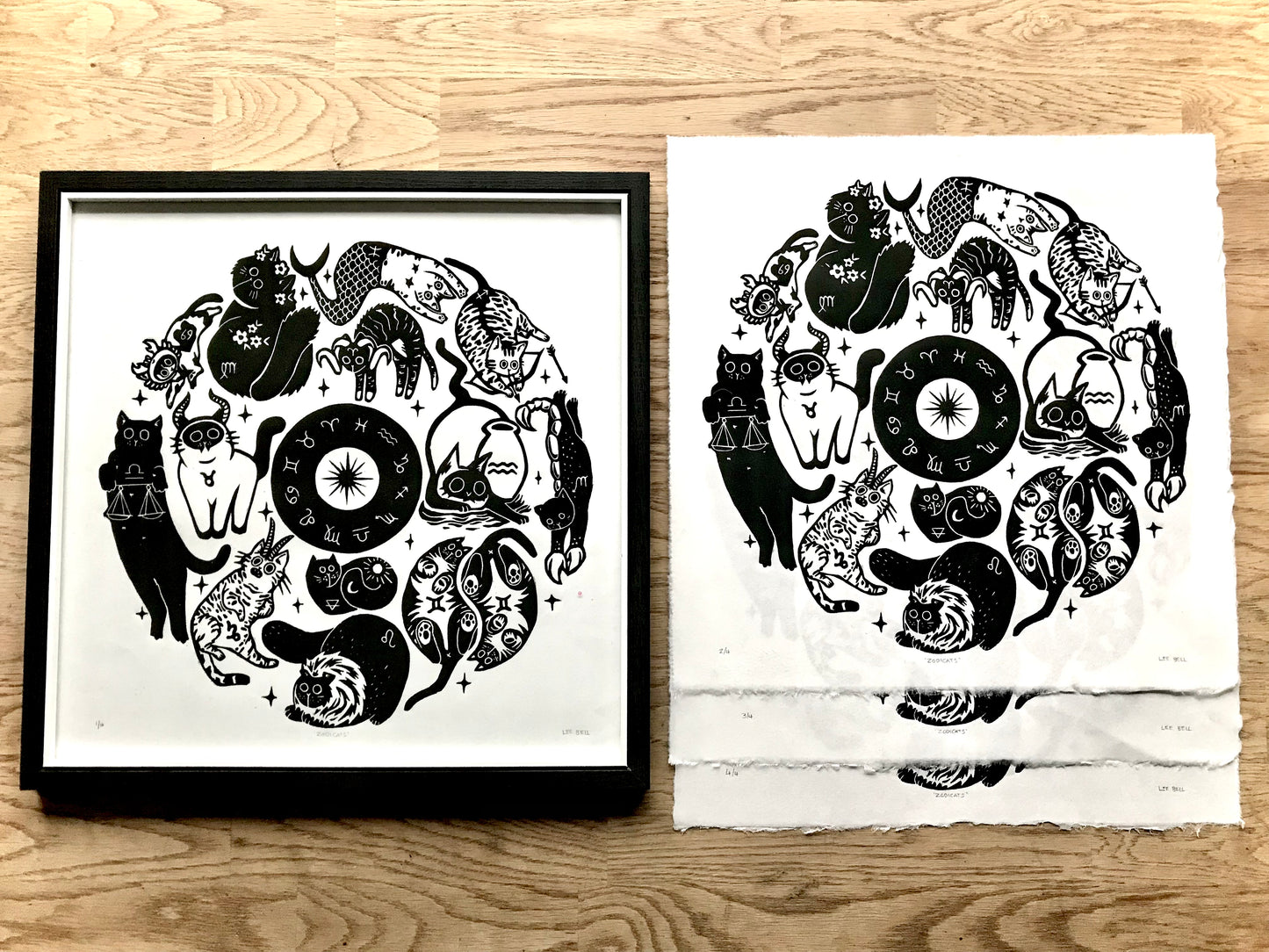 Zodicats 30x30cm Lino Art Print