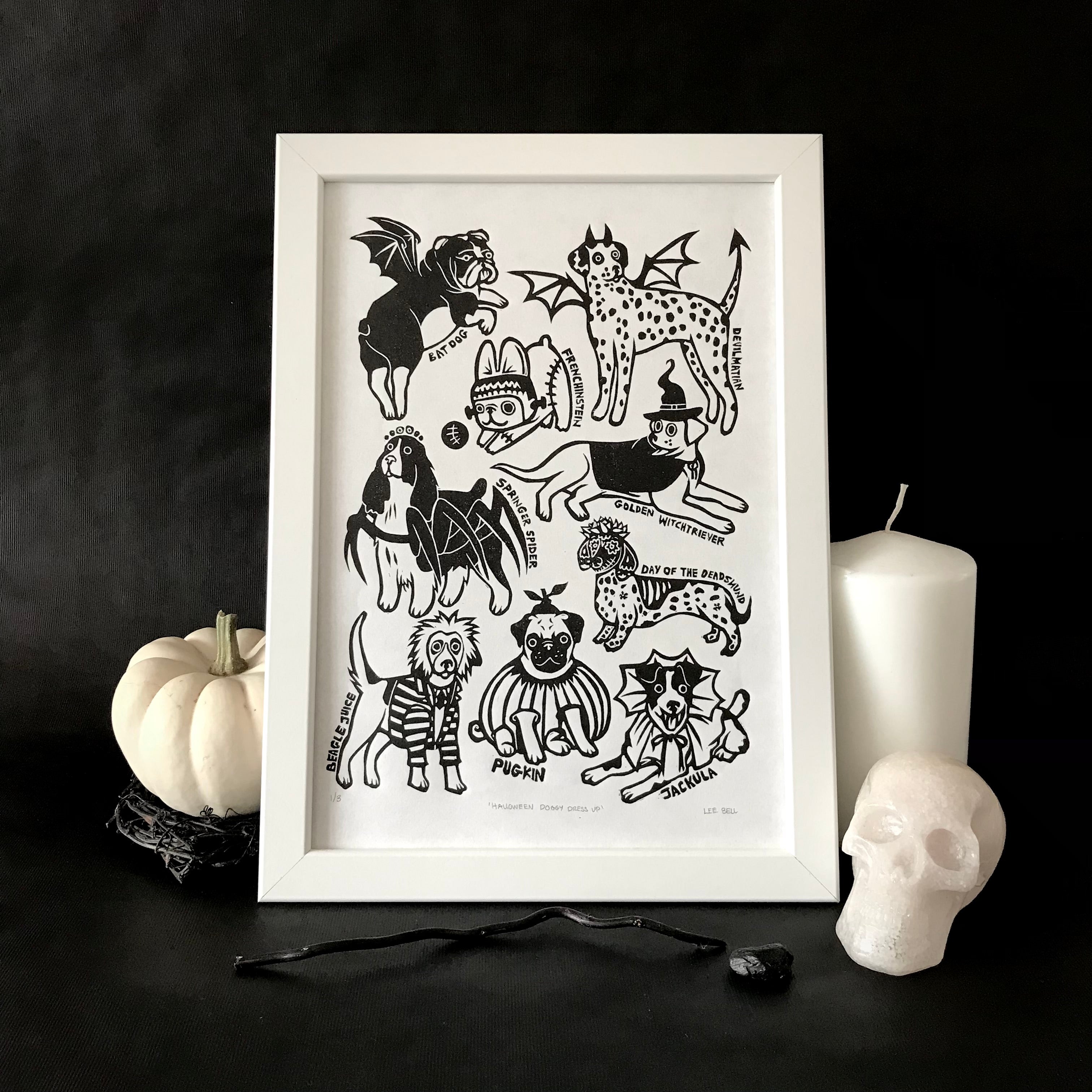 Original Handprinted 'Doggy Dress Up' Lino Prints – Lee Bell