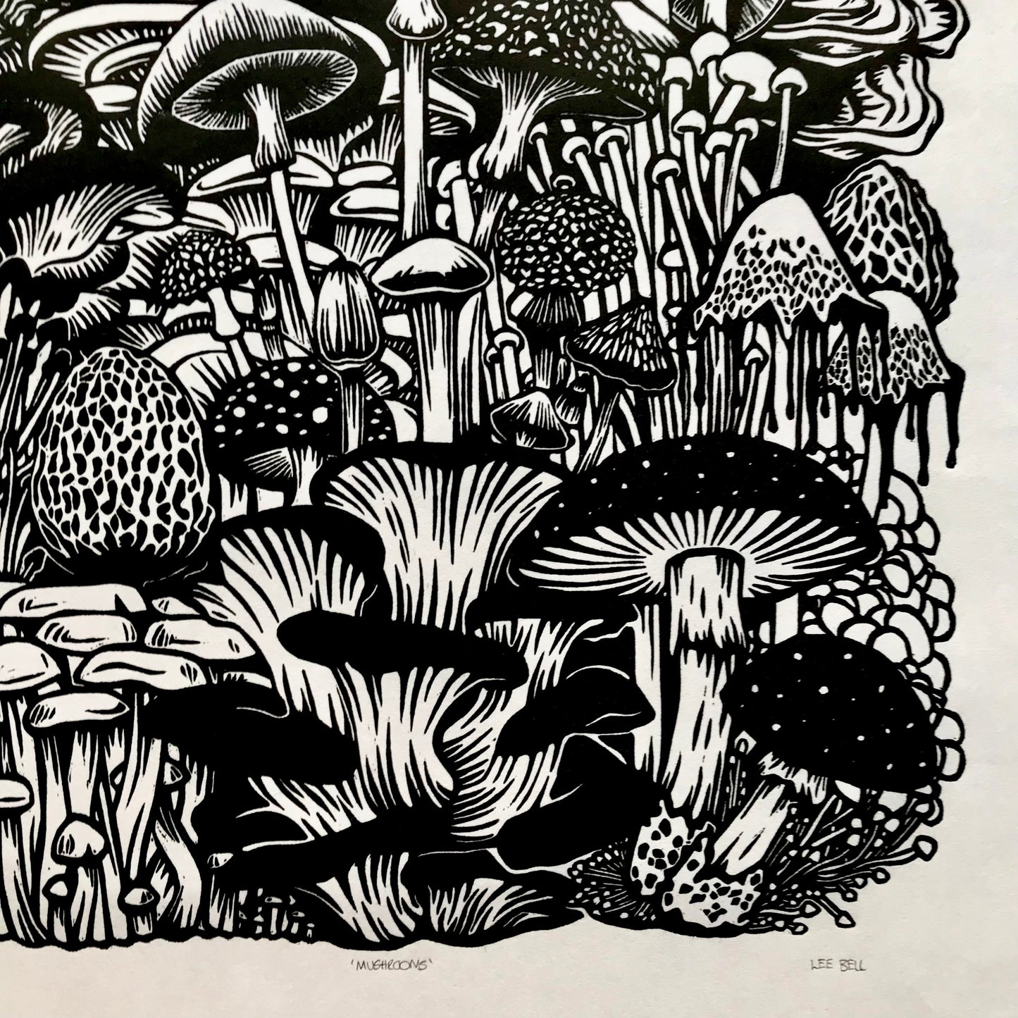 Enchanted Woodland Mushroom - Original Hand-Carved Linocut Print (A3)