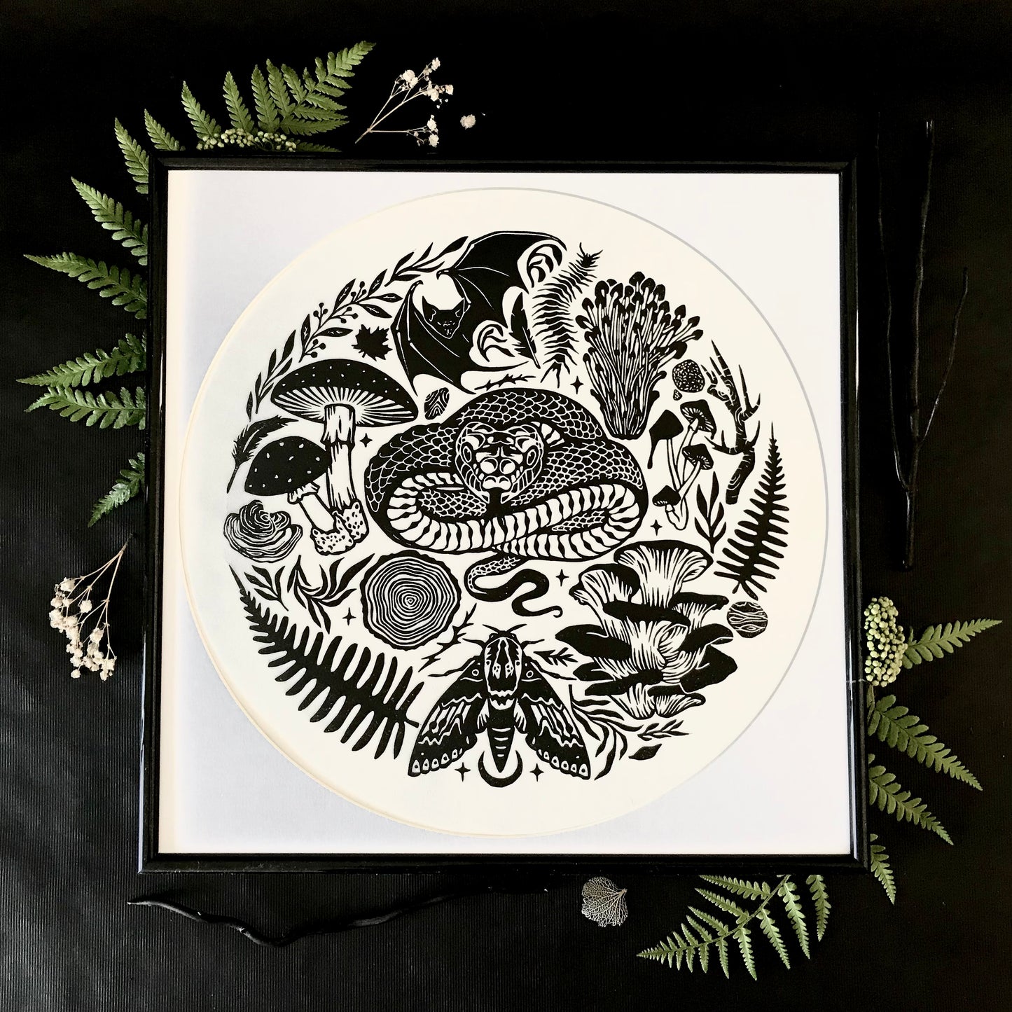 An Original 'Woodland' Hand-Printed Lino Print - 30x30cm