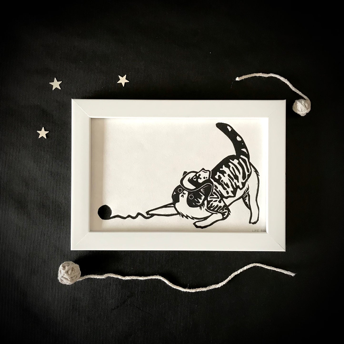 Original Handprinted ‘Cats In Hats’ Lino Art Prints