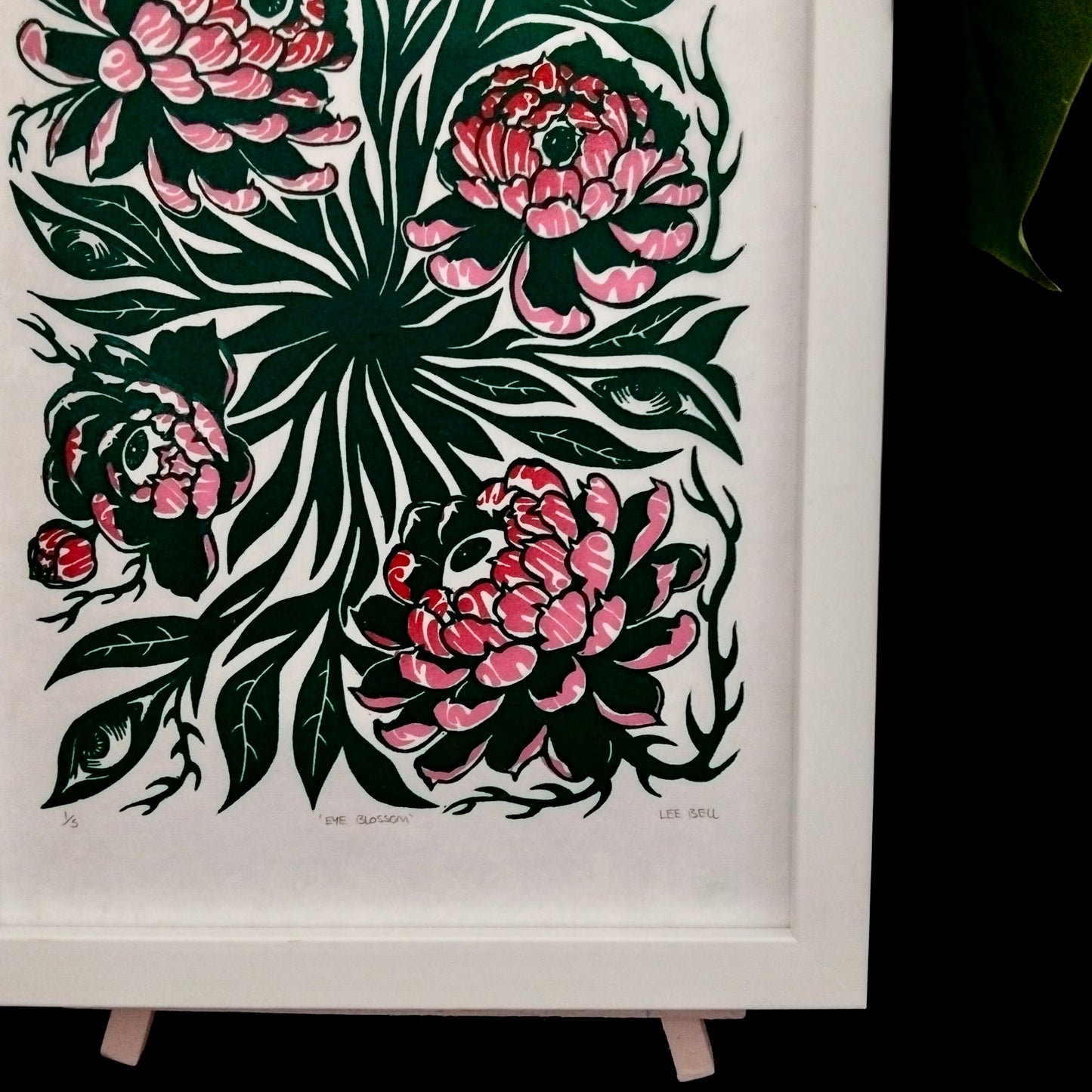 Original Handmade ‘Eye Blossom’ In Gold & Green/Pink - A4