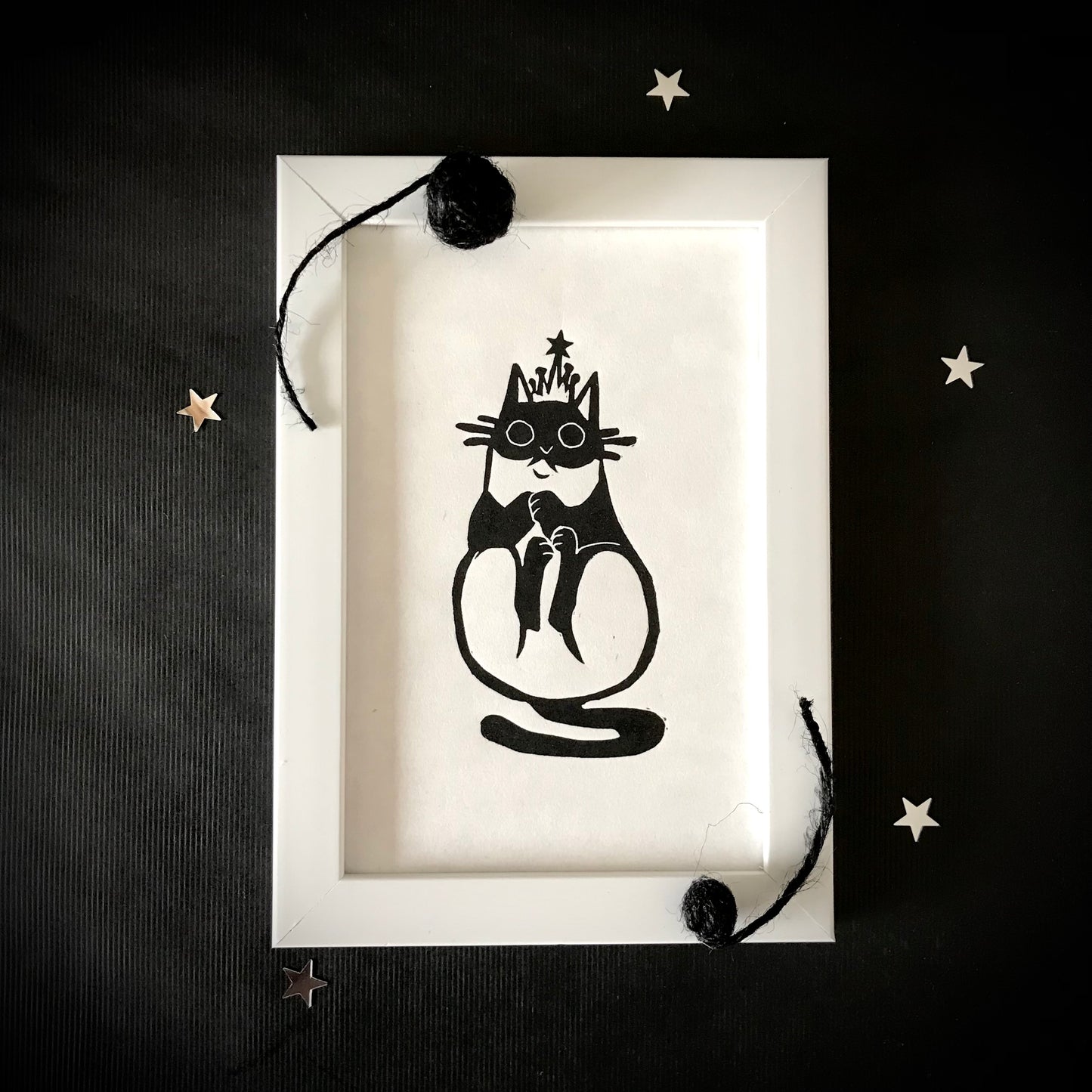 Original Handprinted ‘Cats In Hats’ Lino Art Prints