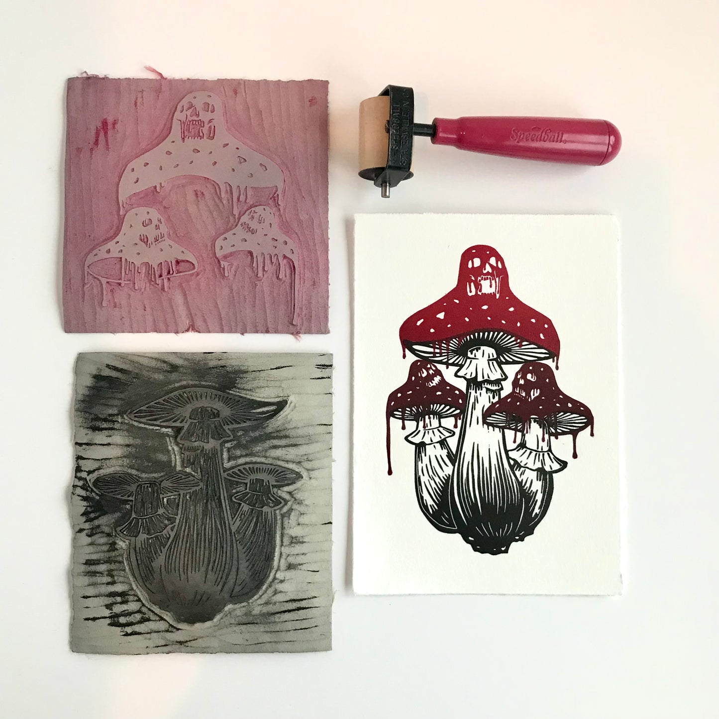Original Handprinted ‘Shrooms’ Lino Print