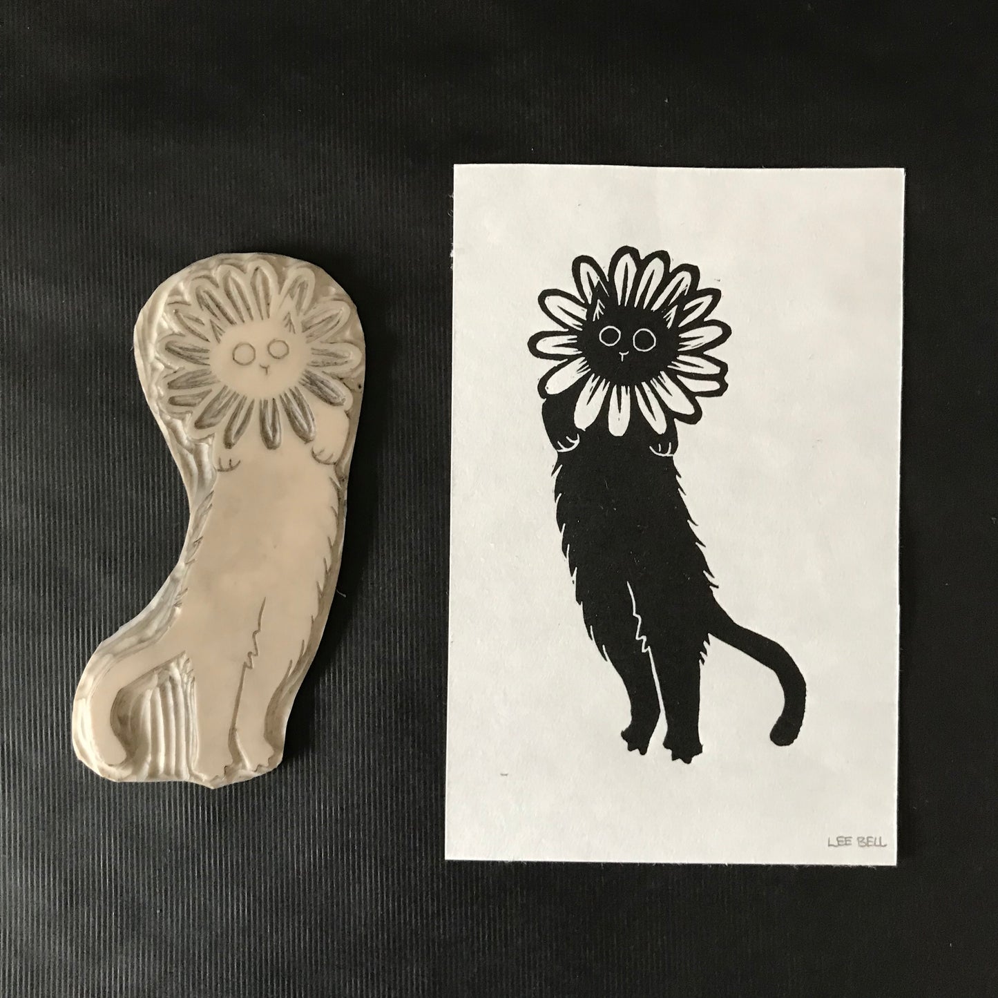 Original Handprinted ‘Cats In Hats’ Lino Art Prints