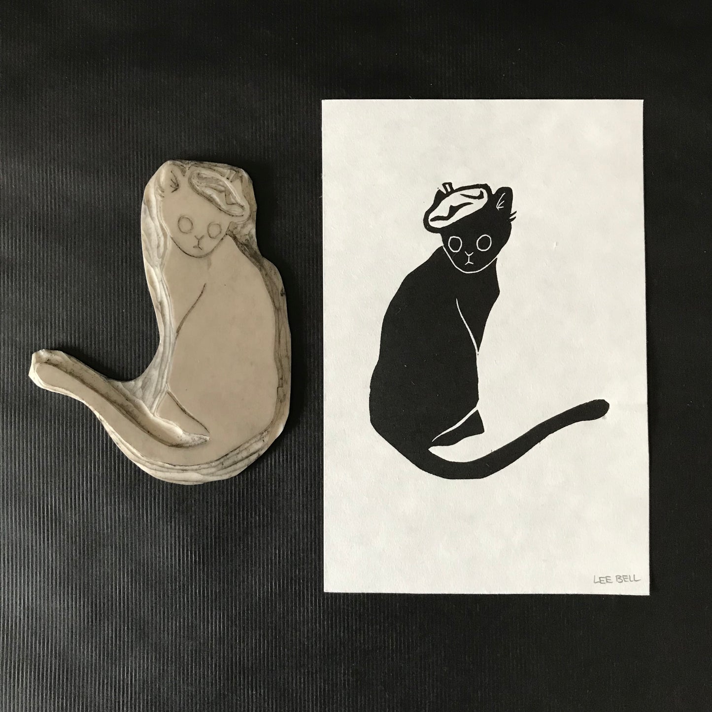 Original Handprinted ‘Cats In Hats’ Lino Art Prints
