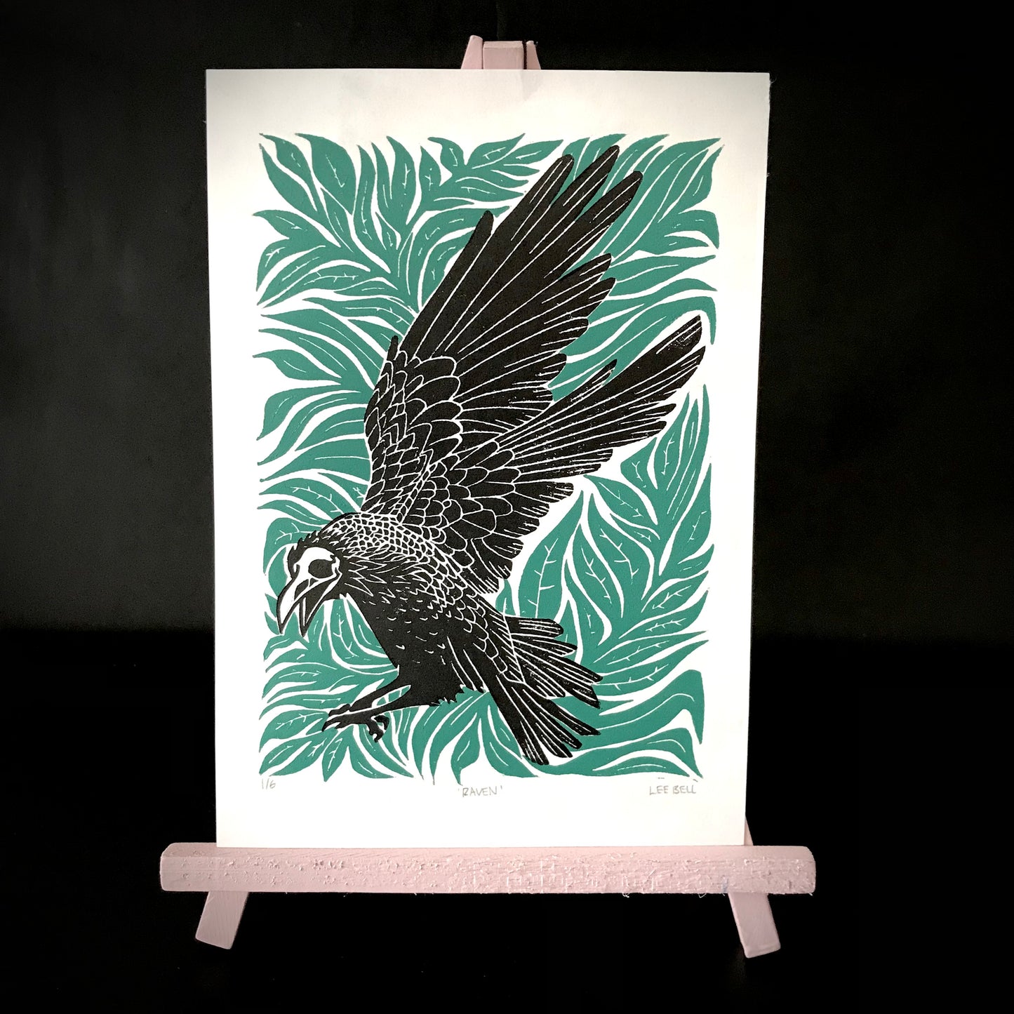 Handprinted ‘Raven’ Lino Art Print A5