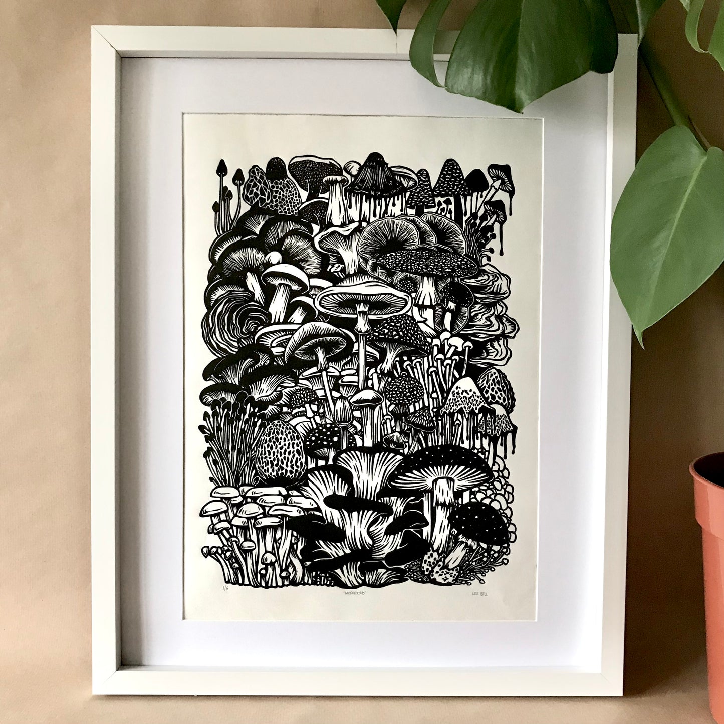 Enchanted Woodland Mushroom - Original Hand-Carved Linocut Print (A3)