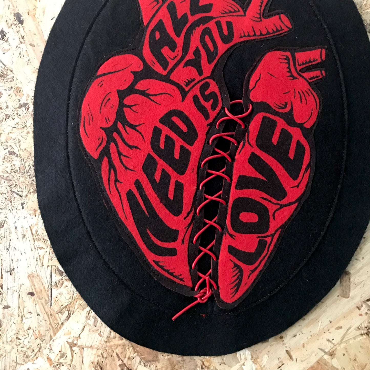 Anatomical Heart Felt Wall Hanging | “All You Need Is Love” Textile Art | Handmade Alternative Gothic Decor | Embroidered Felt Art