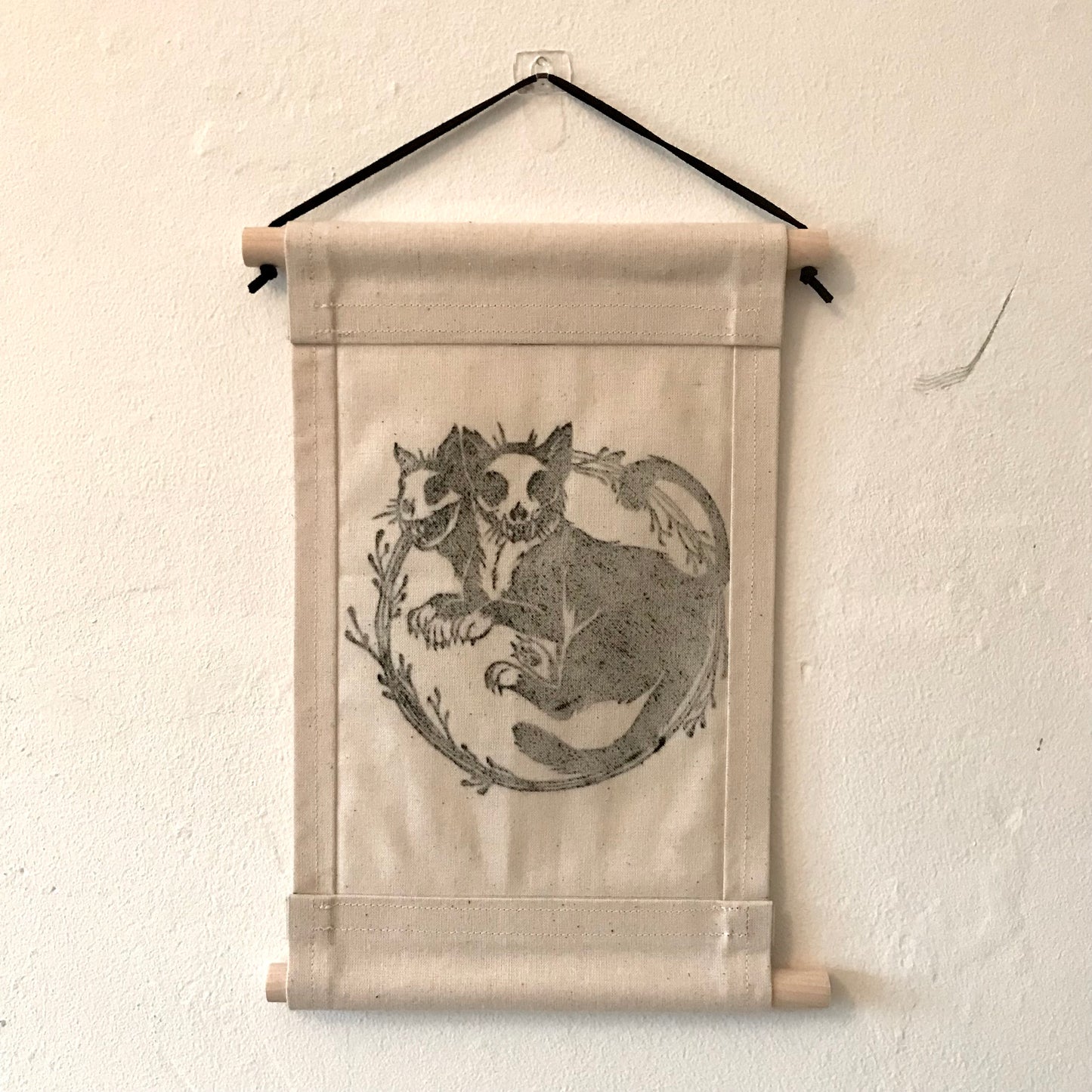 Fabric Wall Hanging Banner - Two-Headed Skull Cats