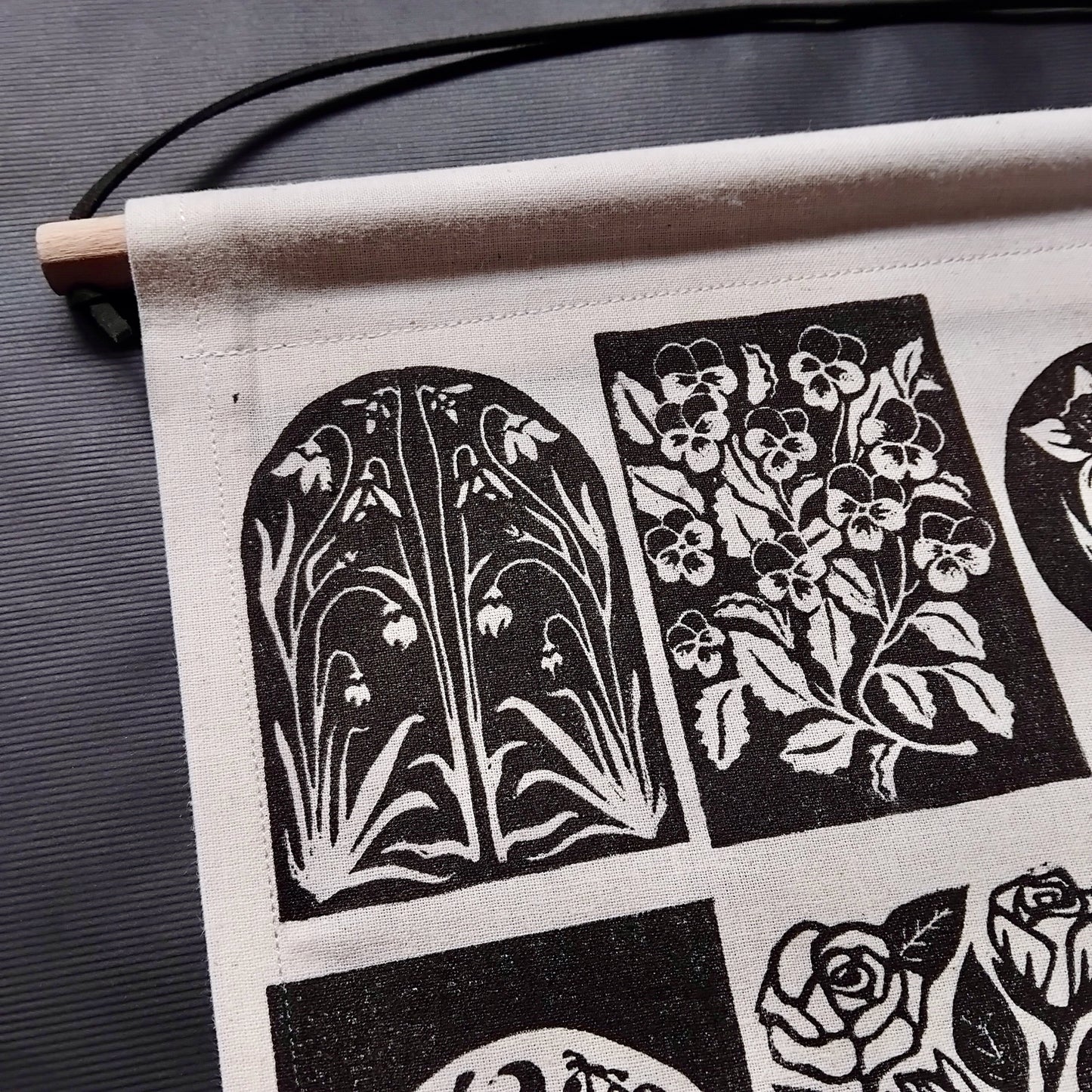 Original Handmade X12 Birth Flower Black Lino Wall Art Print