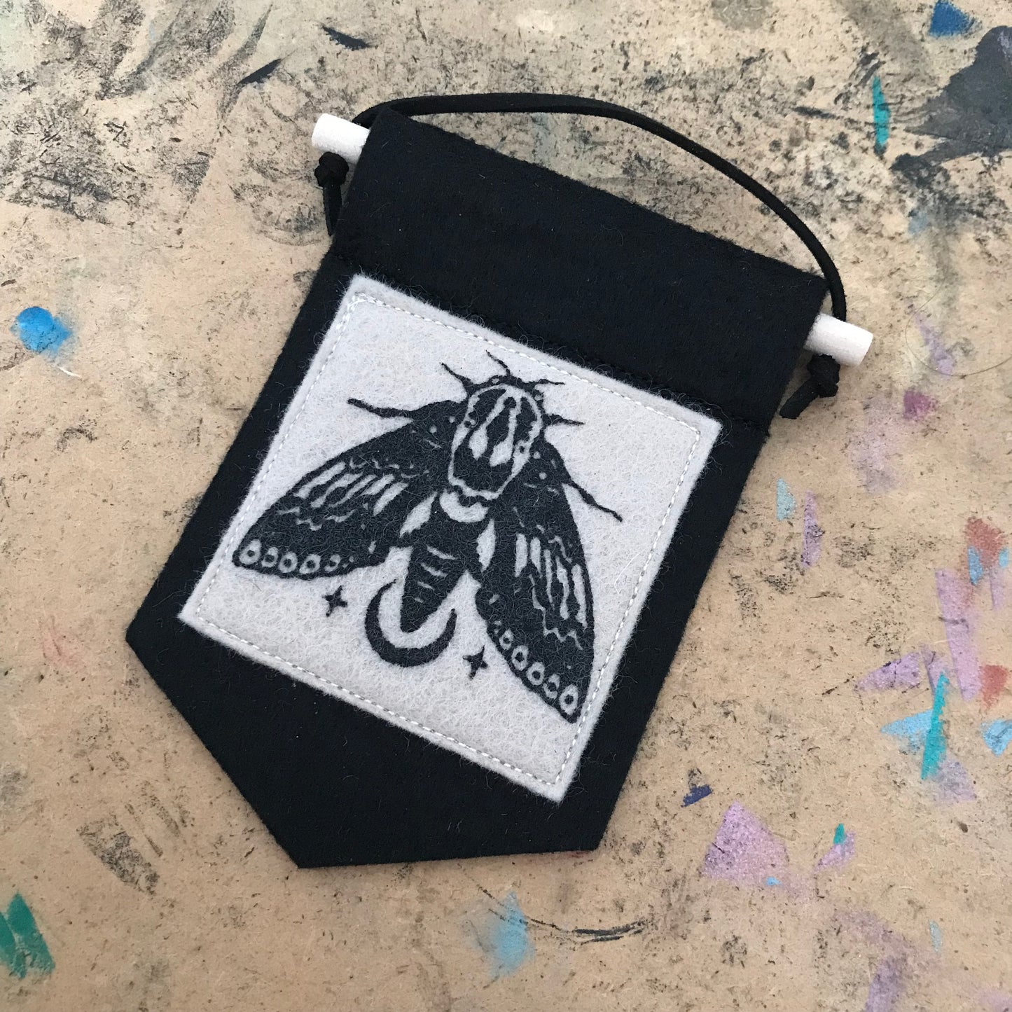 Mini Felt Wall Hanging | Screen Printed Textile Banner | Gothic Nature Decor | Frog, Mushroom & Moth Wall Art | Handmade UK