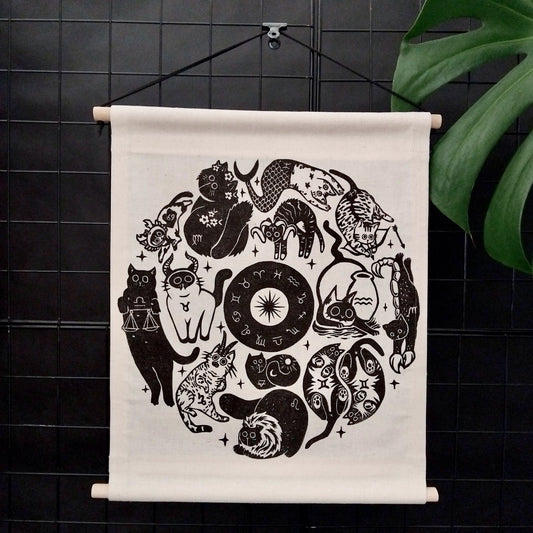 ZODIAC-INSPIRED FELINE ART - HANDCRAFTED FABRIC WALL HANGING