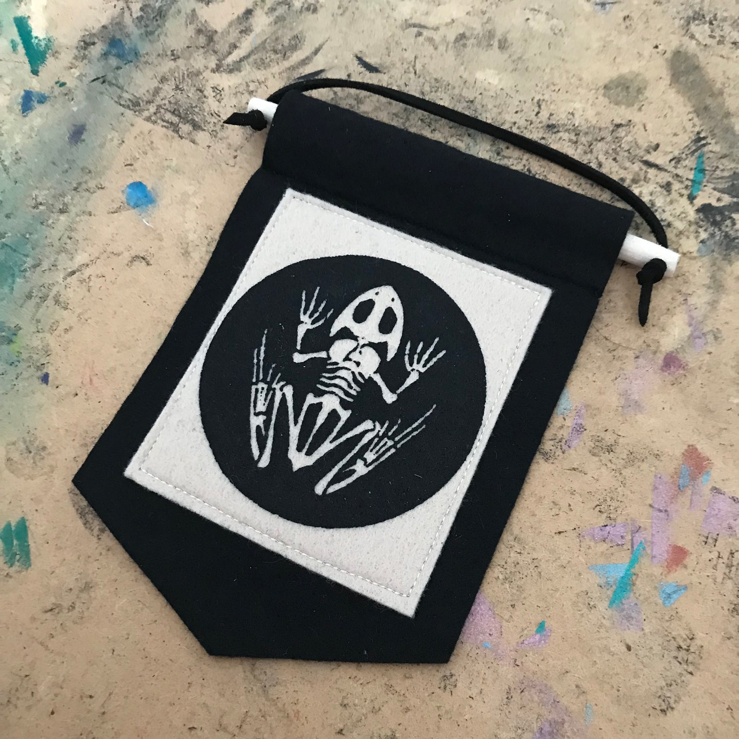 Mini Felt Wall Hanging | Screen Printed Textile Banner | Gothic Nature Decor | Frog, Mushroom & Moth Wall Art | Handmade UK