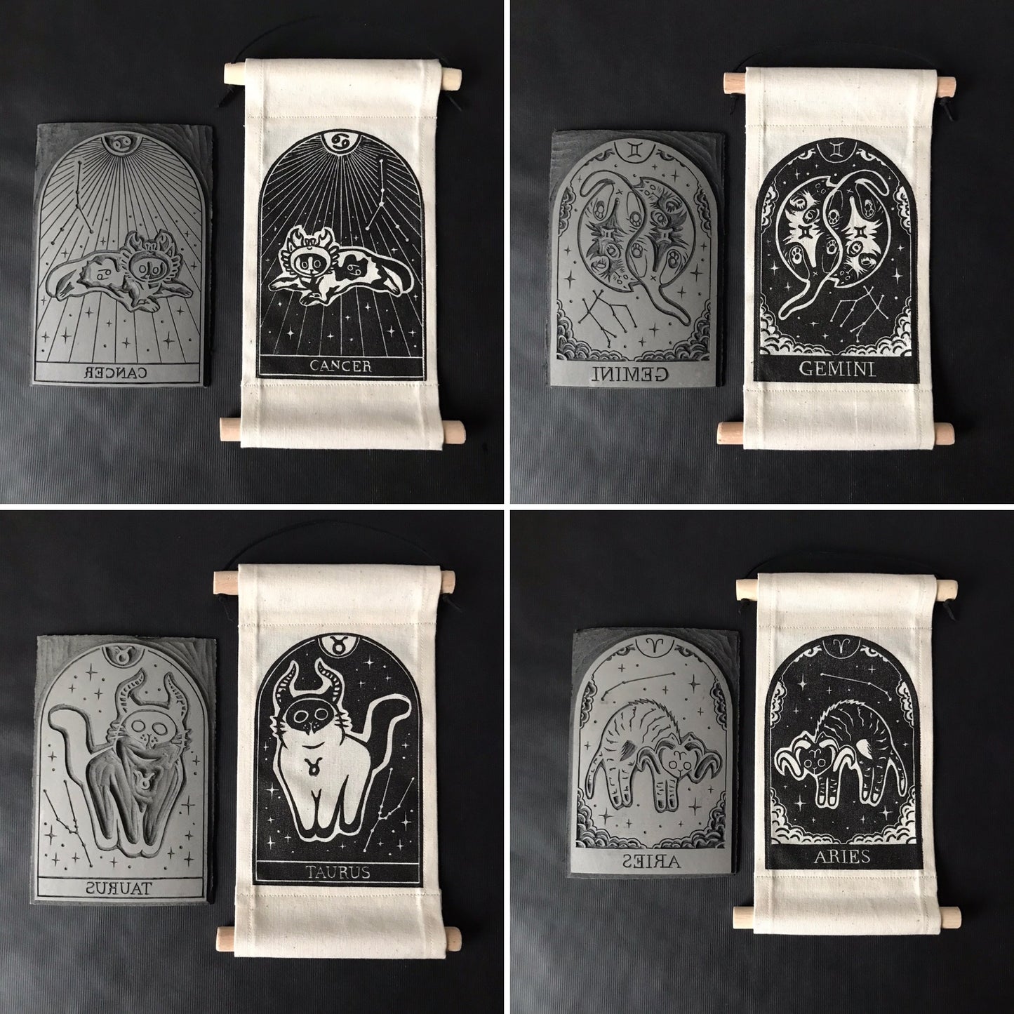 Zodicats – Handprinted Zodiac Cat Wall Hangings