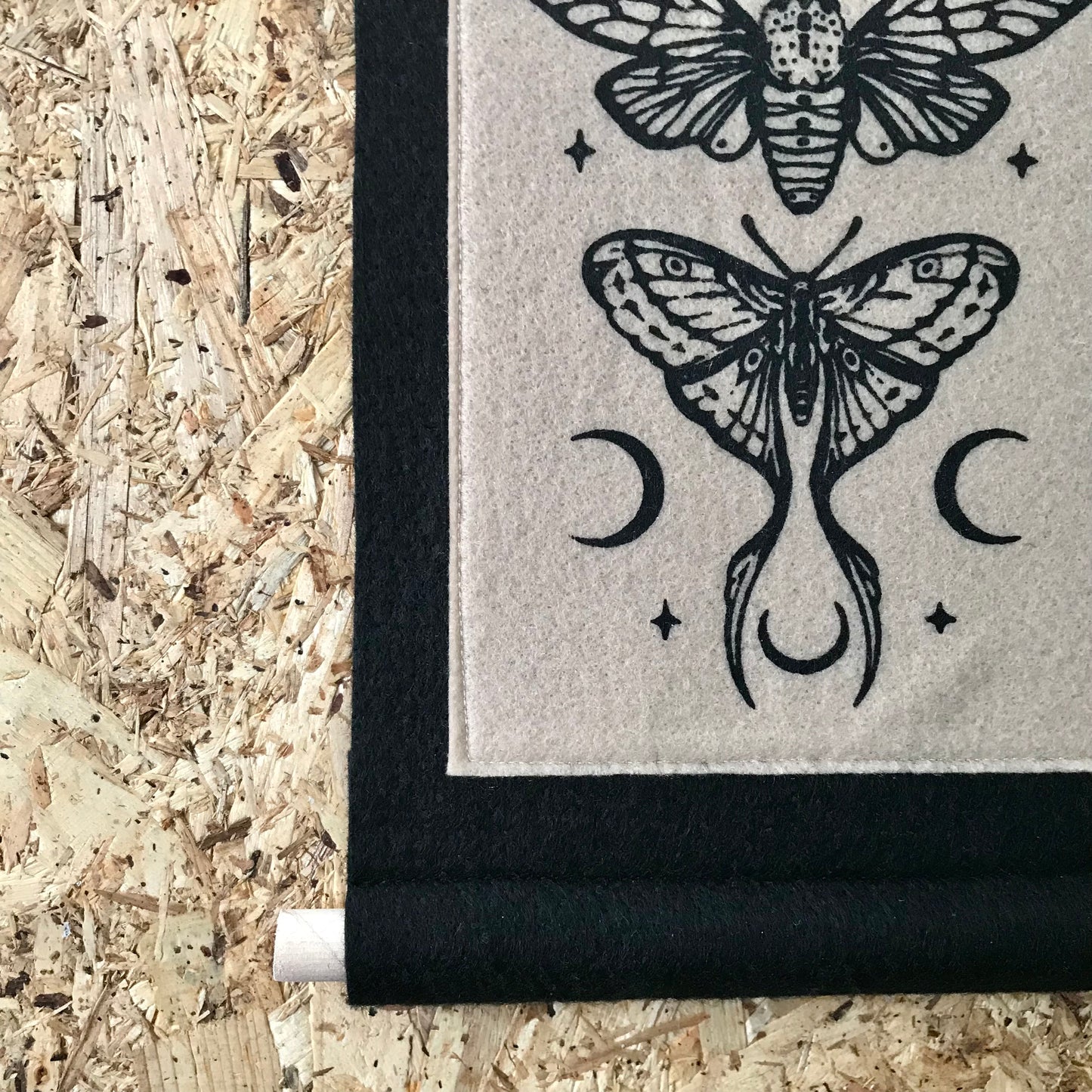 Screen Printed Felt Wall Hanging | Winged Creatures Textile Art | Gothic Insect Decor | Nature Inspired Wall Banner | 18 x 30cm