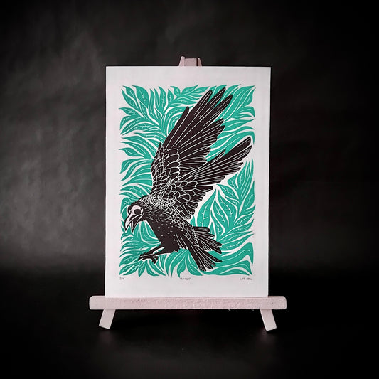 Handprinted ‘Raven’ Lino Art Print A5