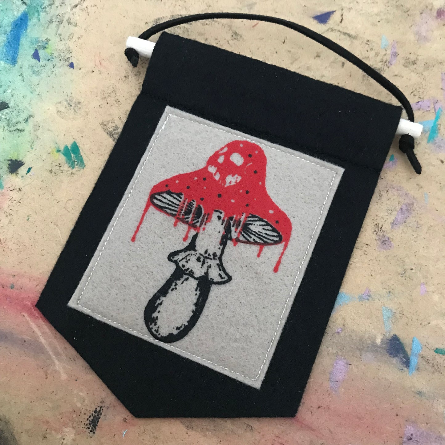 Mini Felt Wall Hanging | Screen Printed Textile Banner | Gothic Nature Decor | Frog, Mushroom & Moth Wall Art | Handmade UK