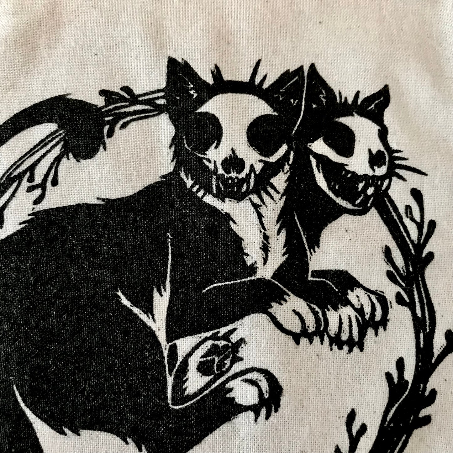 Fabric Wall Hanging Banner - Two-Headed Skull Cats