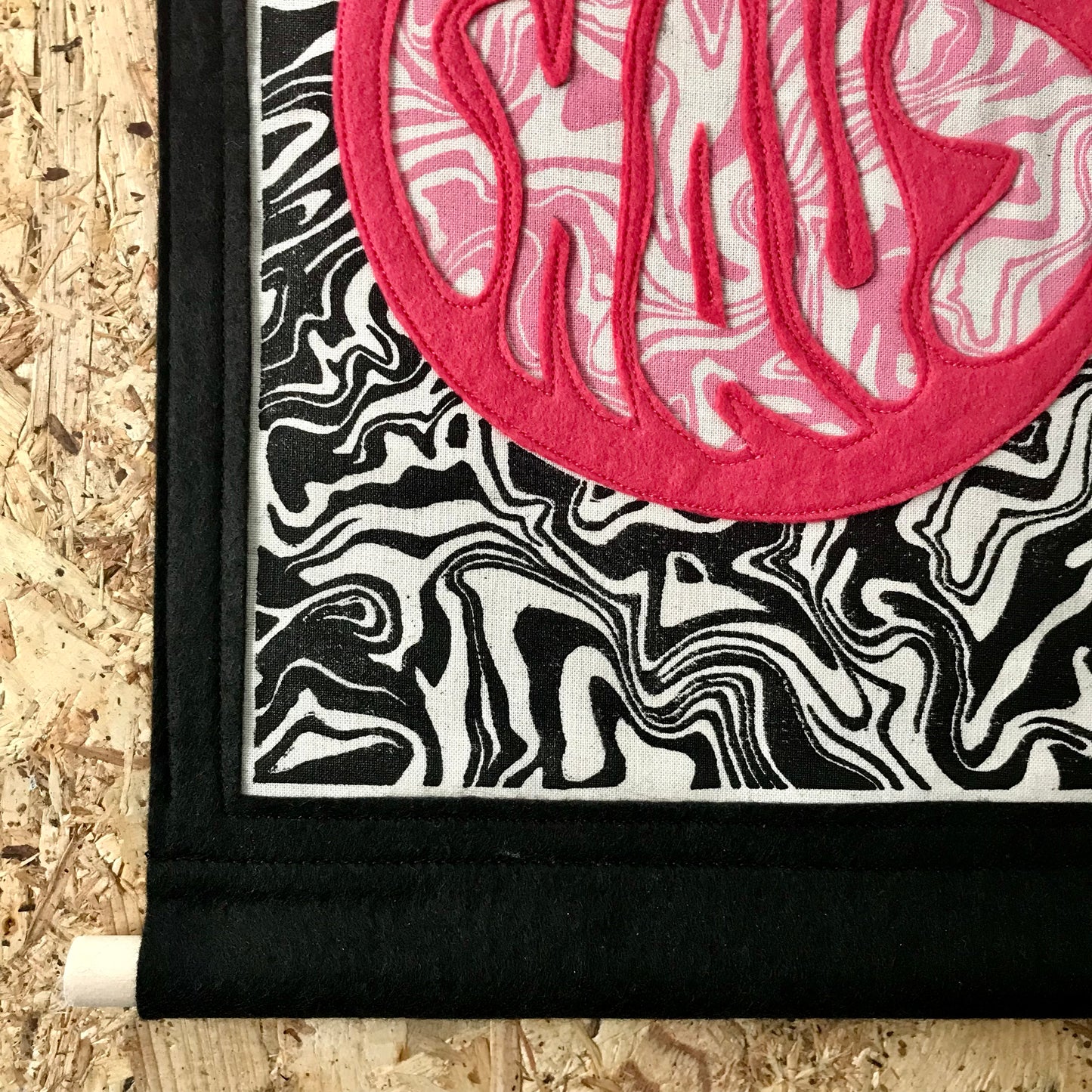 Chaos Felt Banner | Hand Printed Lino Print Wall Hanging | Embroidered Textile Art | Alternative Home Decor | Handmade