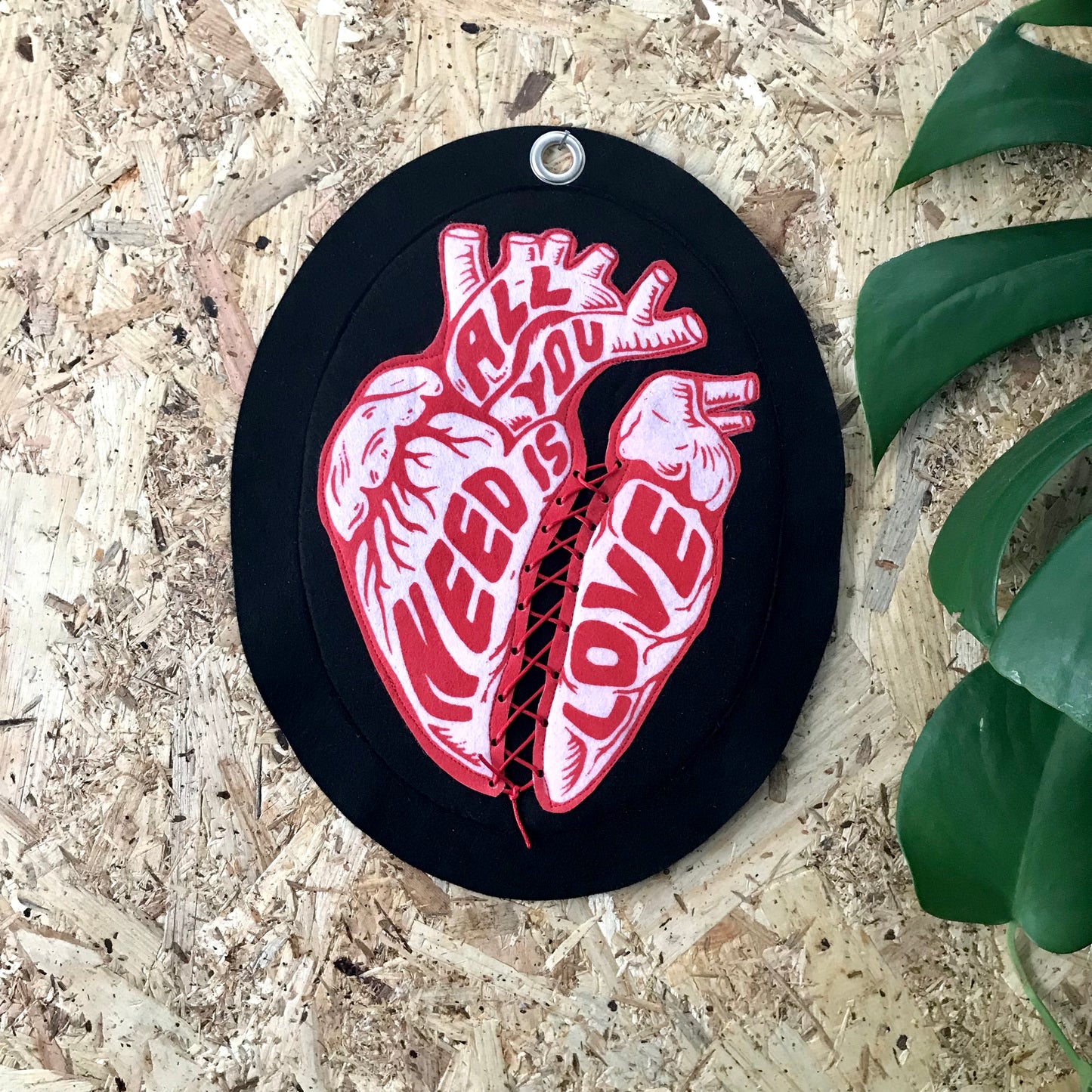 Anatomical Heart Felt Wall Hanging | “All You Need Is Love” Textile Art | Handmade Alternative Gothic Decor | Embroidered Felt Art