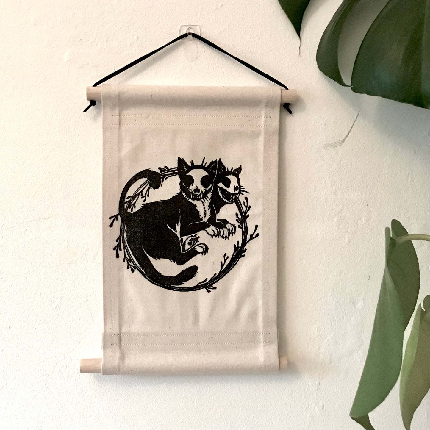 Fabric Wall Hanging Banner - Two-Headed Skull Cats