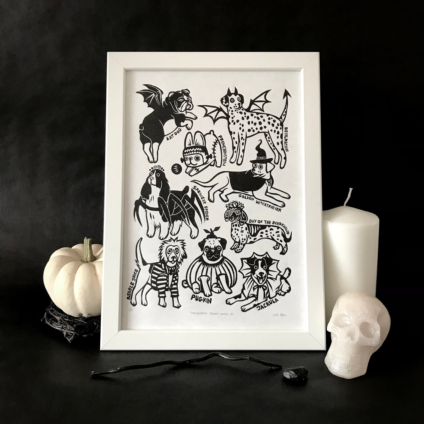 Original Handprinted ‘Doggy Dress Up’ Lino Prints