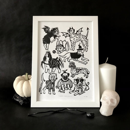 Original Handprinted ‘Doggy Dress Up’ Lino Prints