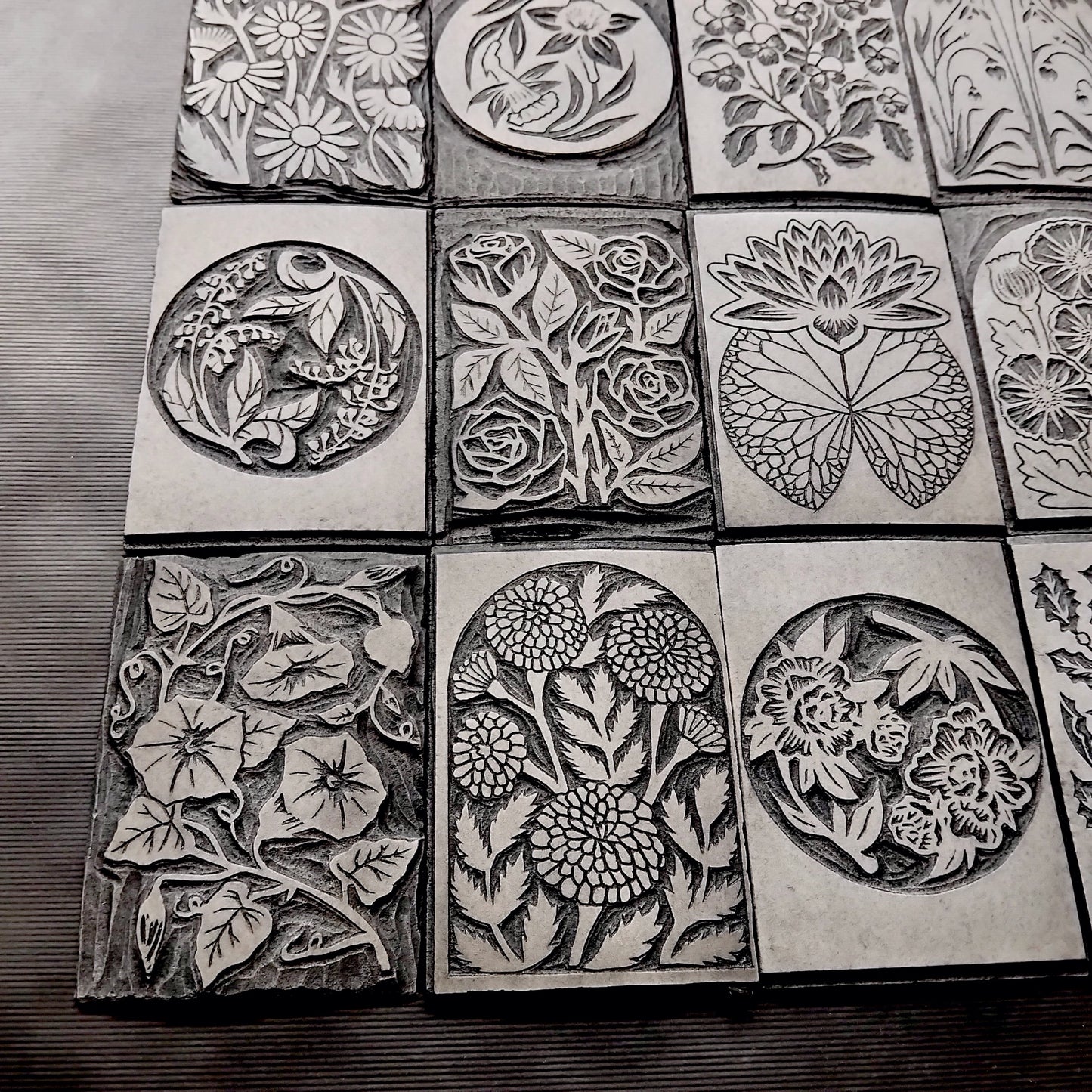 Original Handmade X12 Birth Flower Black Lino Wall Art Print
