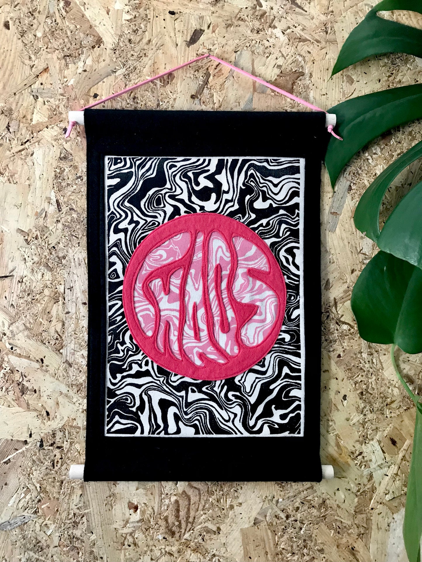 Chaos Felt Banner | Hand Printed Lino Print Wall Hanging | Embroidered Textile Art | Alternative Home Decor | Handmade