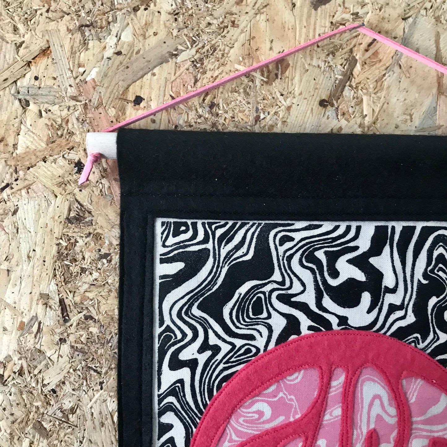 Chaos Felt Banner | Hand Printed Lino Print Wall Hanging | Embroidered Textile Art | Alternative Home Decor | Handmade