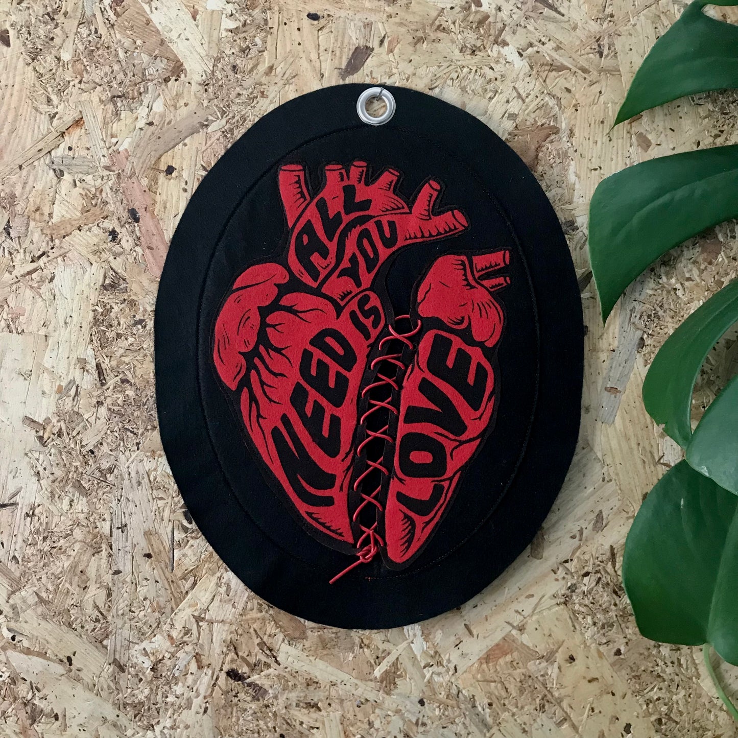 Anatomical Heart Felt Wall Hanging | “All You Need Is Love” Textile Art | Handmade Alternative Gothic Decor | Embroidered Felt Art