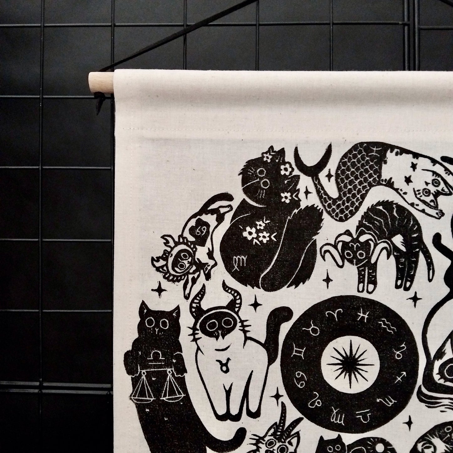 ZODIAC-INSPIRED FELINE ART - HANDCRAFTED FABRIC WALL HANGING