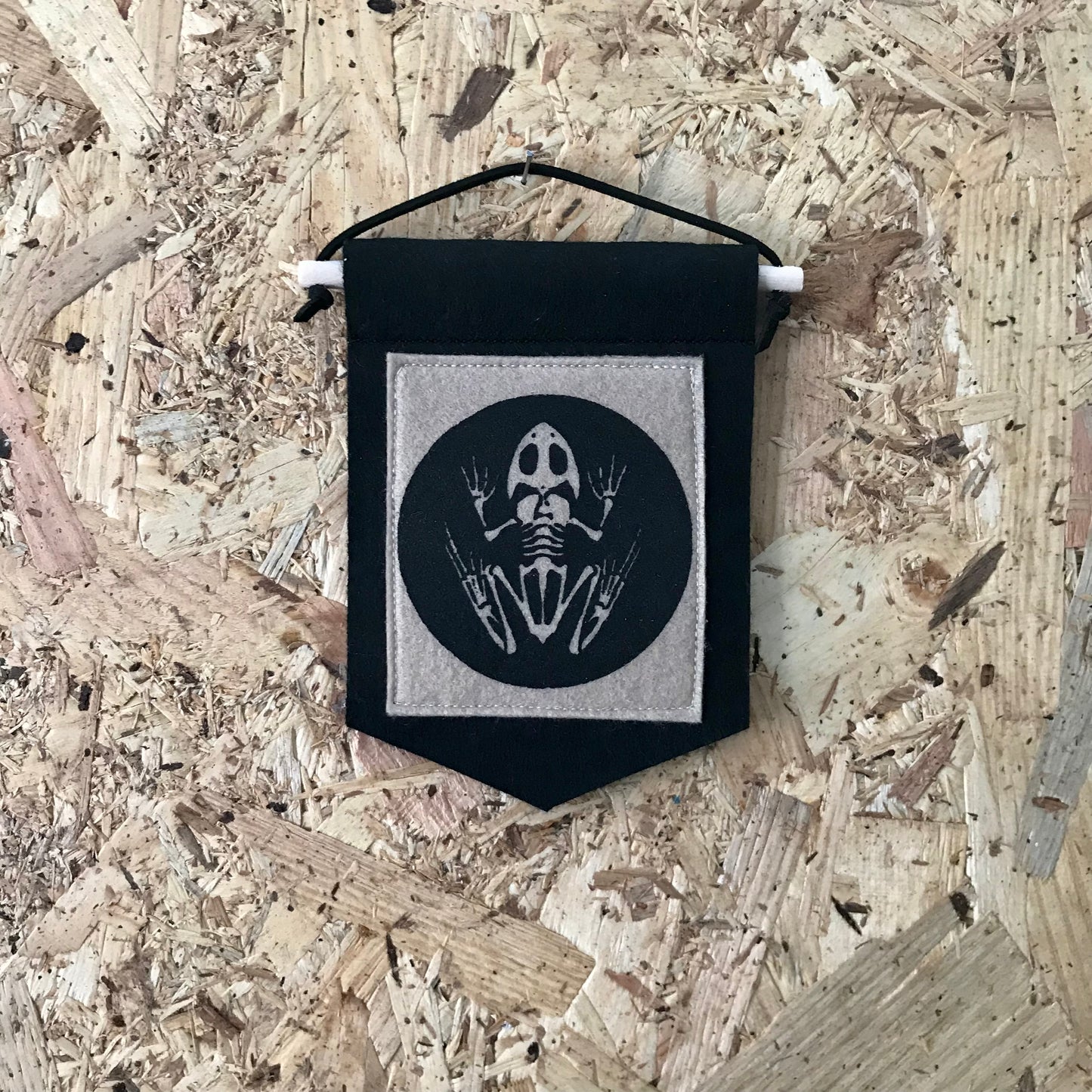 Mini Felt Wall Hanging | Screen Printed Textile Banner | Gothic Nature Decor | Frog, Mushroom & Moth Wall Art | Handmade UK