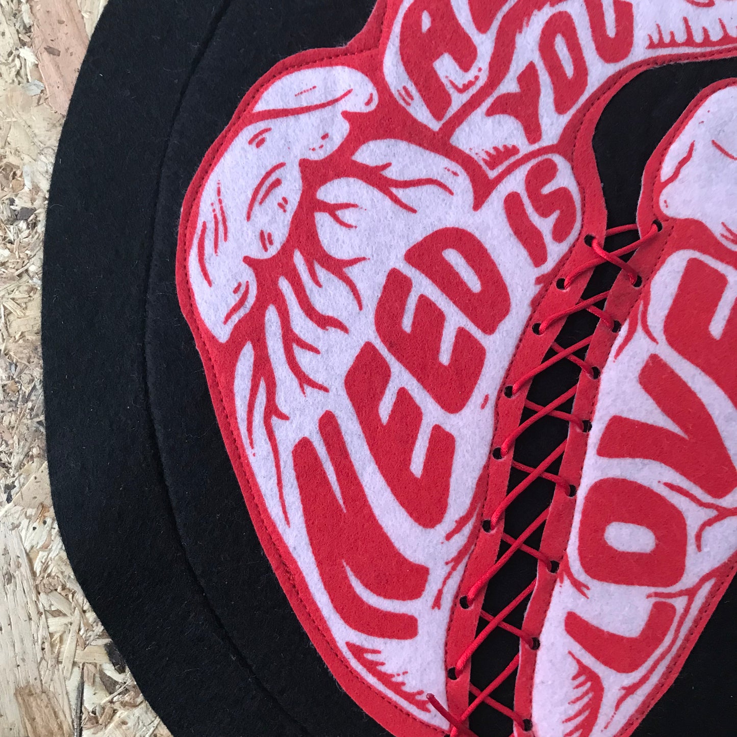 Anatomical Heart Felt Wall Hanging | “All You Need Is Love” Textile Art | Handmade Alternative Gothic Decor | Embroidered Felt Art