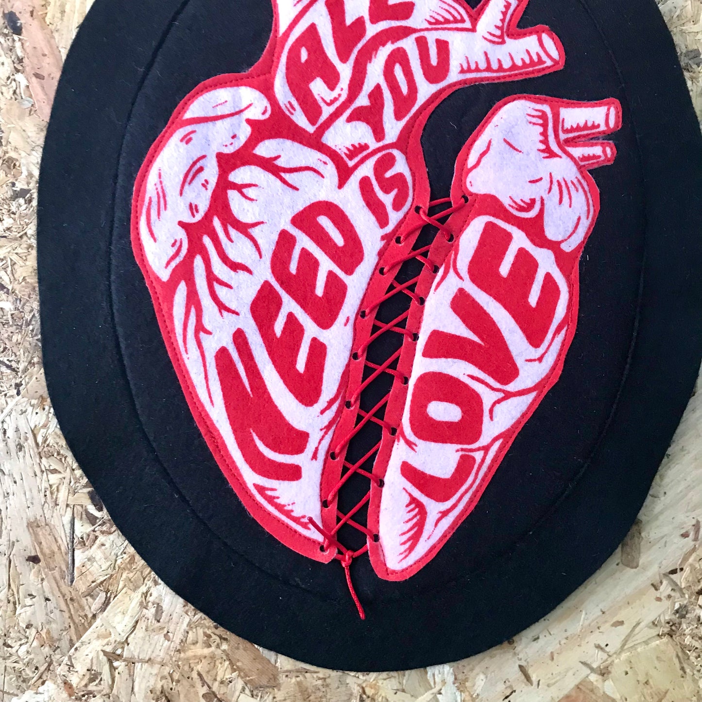 Anatomical Heart Felt Wall Hanging | “All You Need Is Love” Textile Art | Handmade Alternative Gothic Decor | Embroidered Felt Art